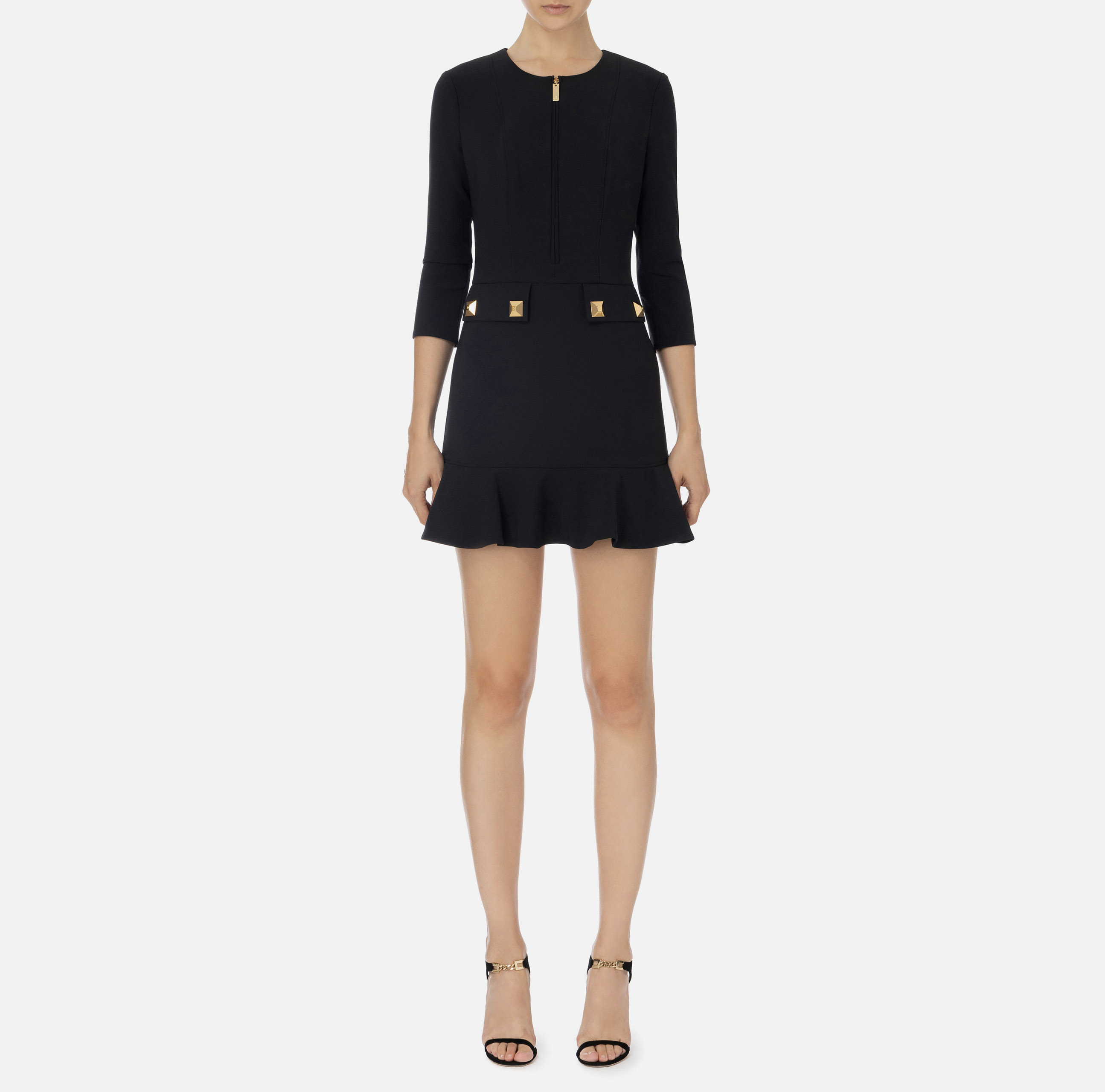 Crew neck dress with logoed studs | Elisabetta Franchi® Outlet