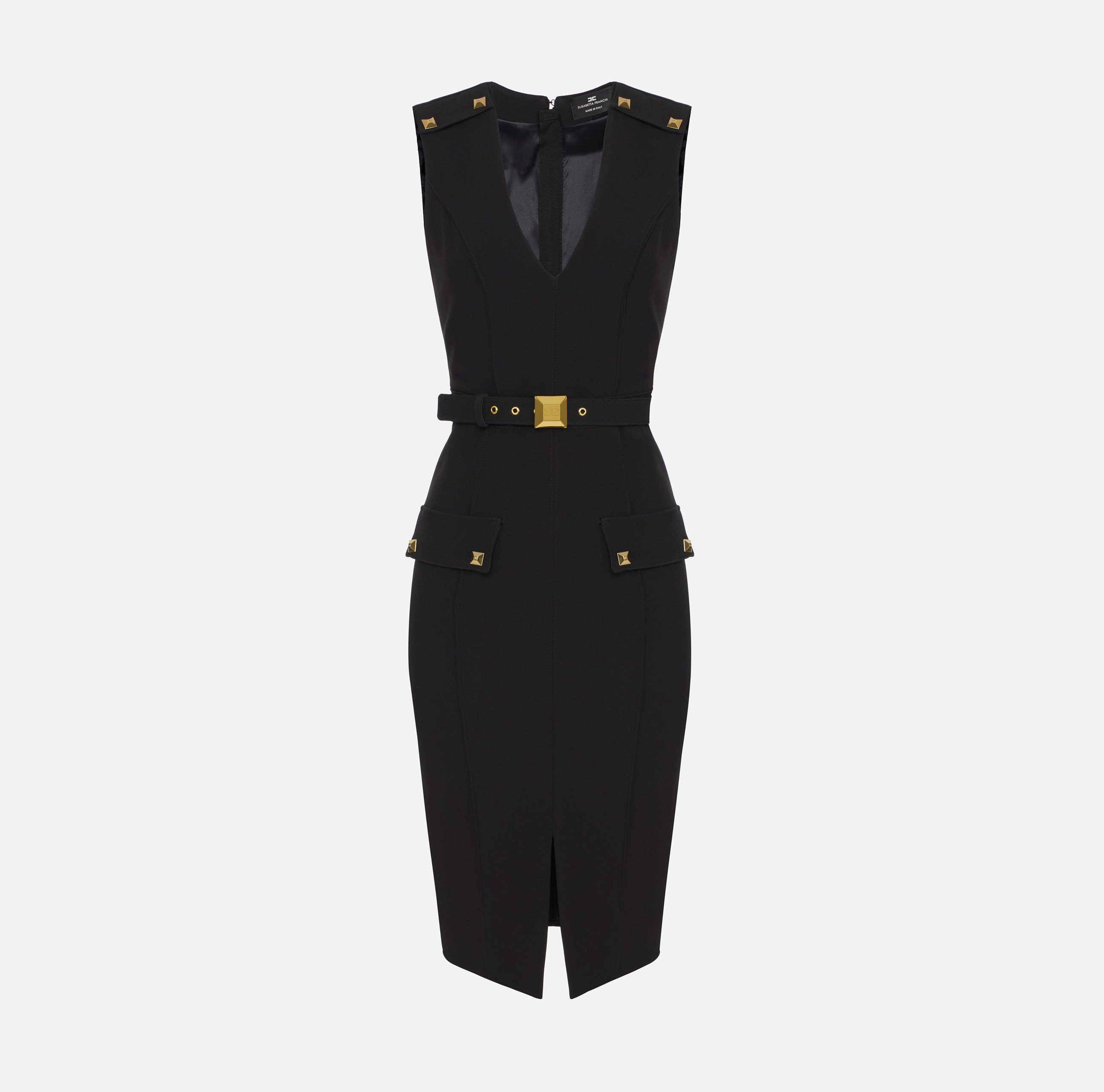 オールインワン・サロペット Elisabetta Franchi Sleeveless Fitted Viscose Dress Sleeveless calf-length dress with buttons and logoed belt