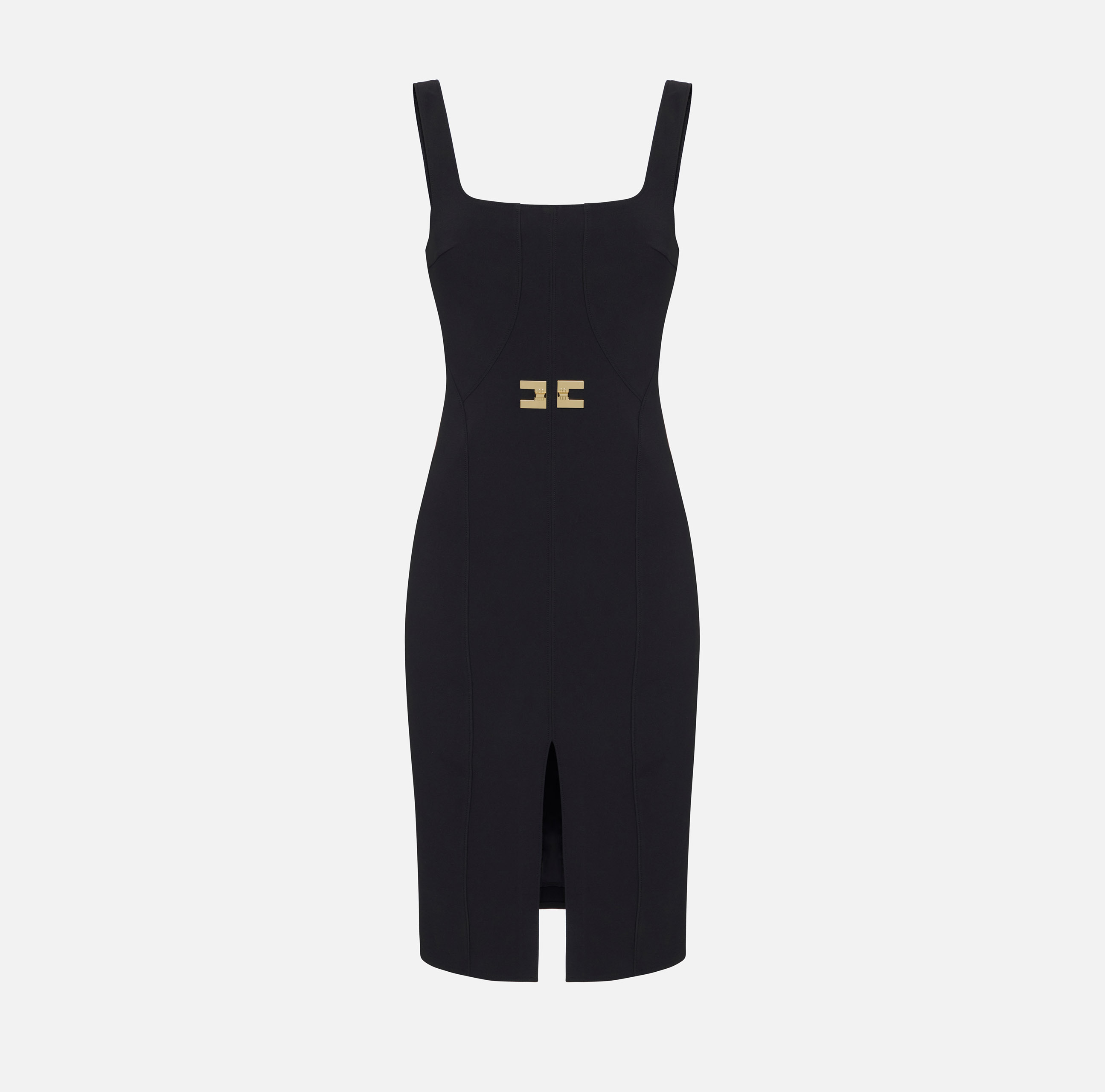 Sleeveless sheath dress with logo metal plate | Elisabetta