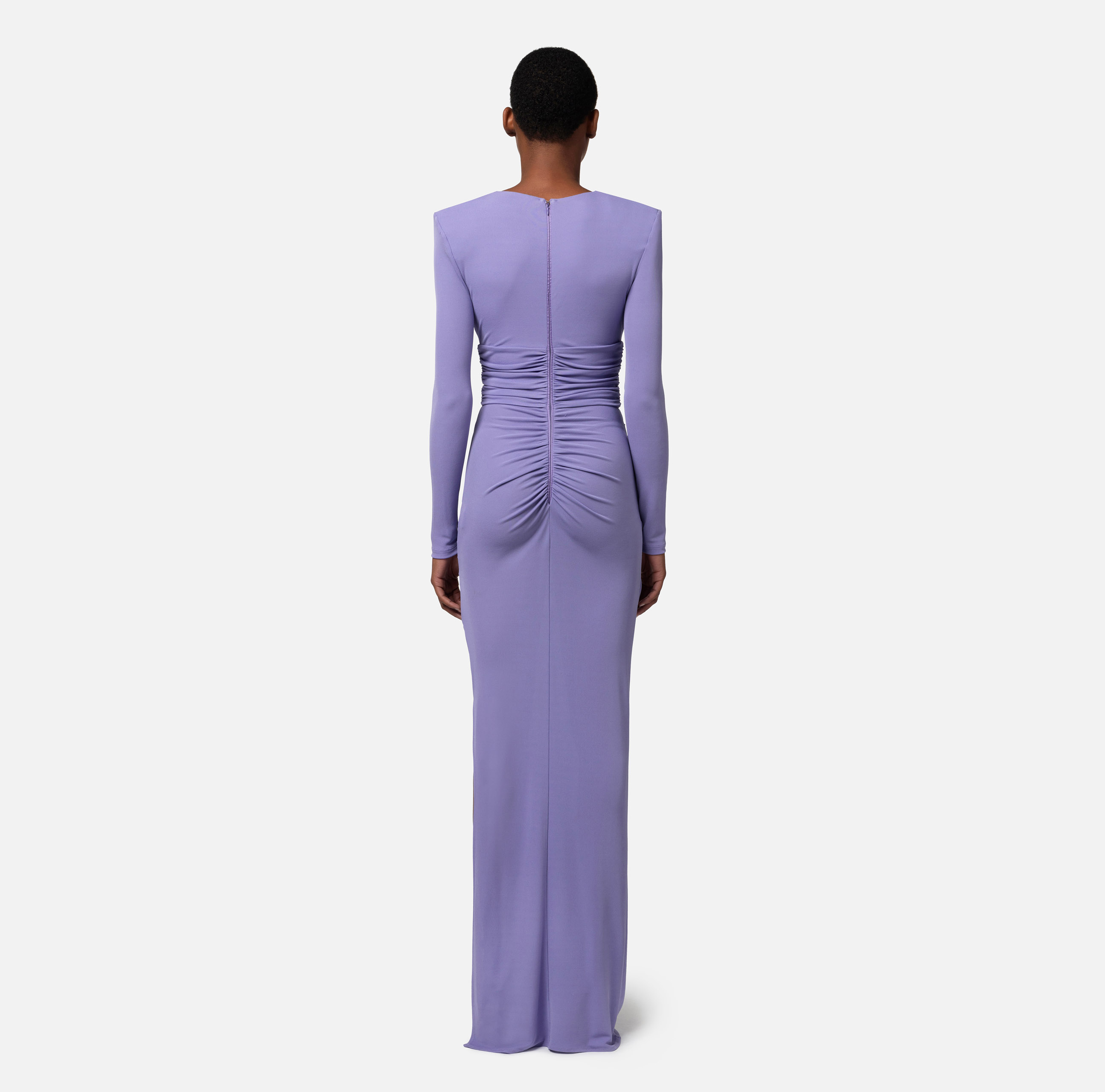 Red carpet dress in draped jersey with cut-out | Elisabetta