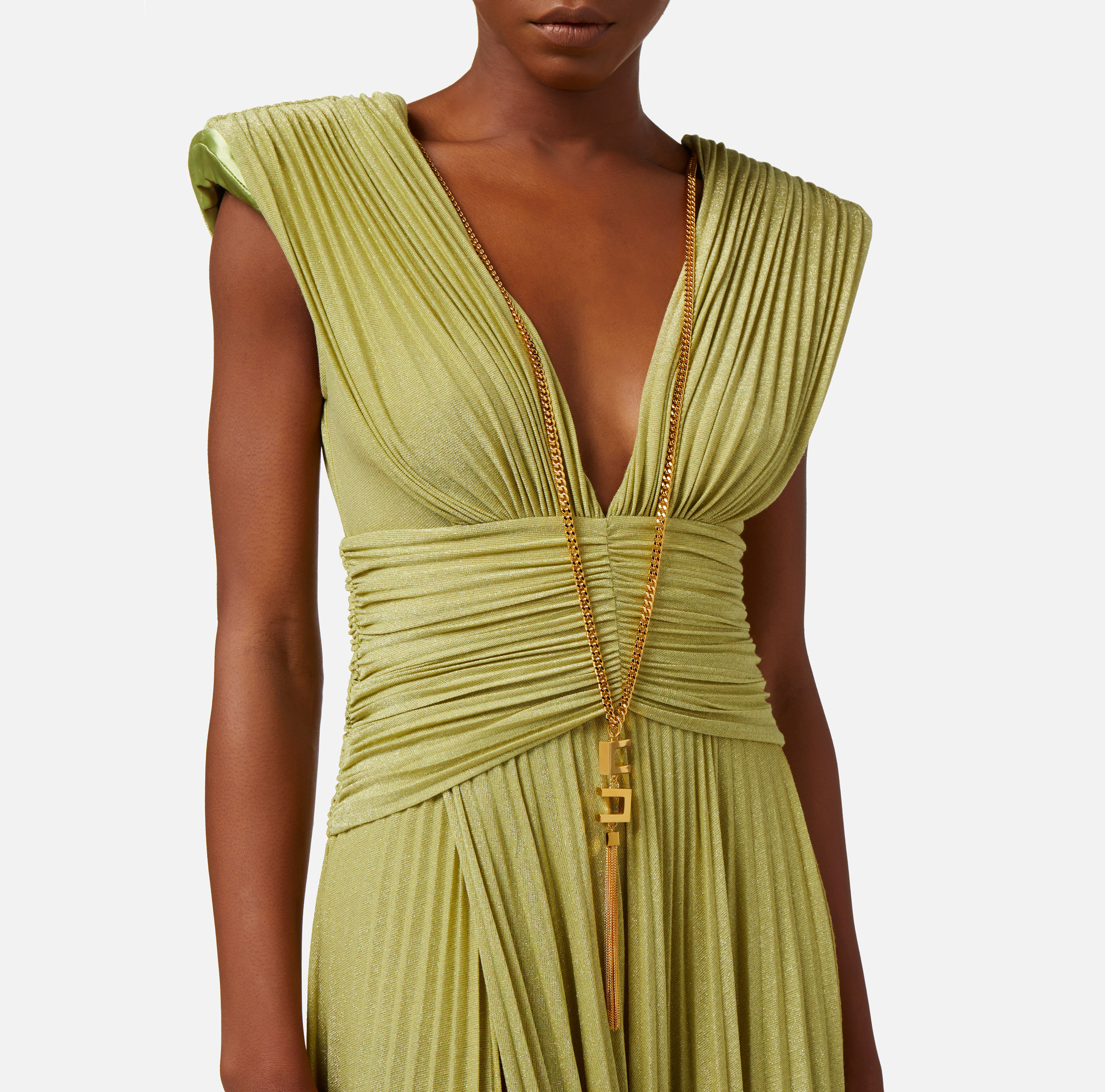 RED CARPETドレス IN LUREX JERSEY Elisabetta Franchi Red Carpet Dress In Lurex Jersey With