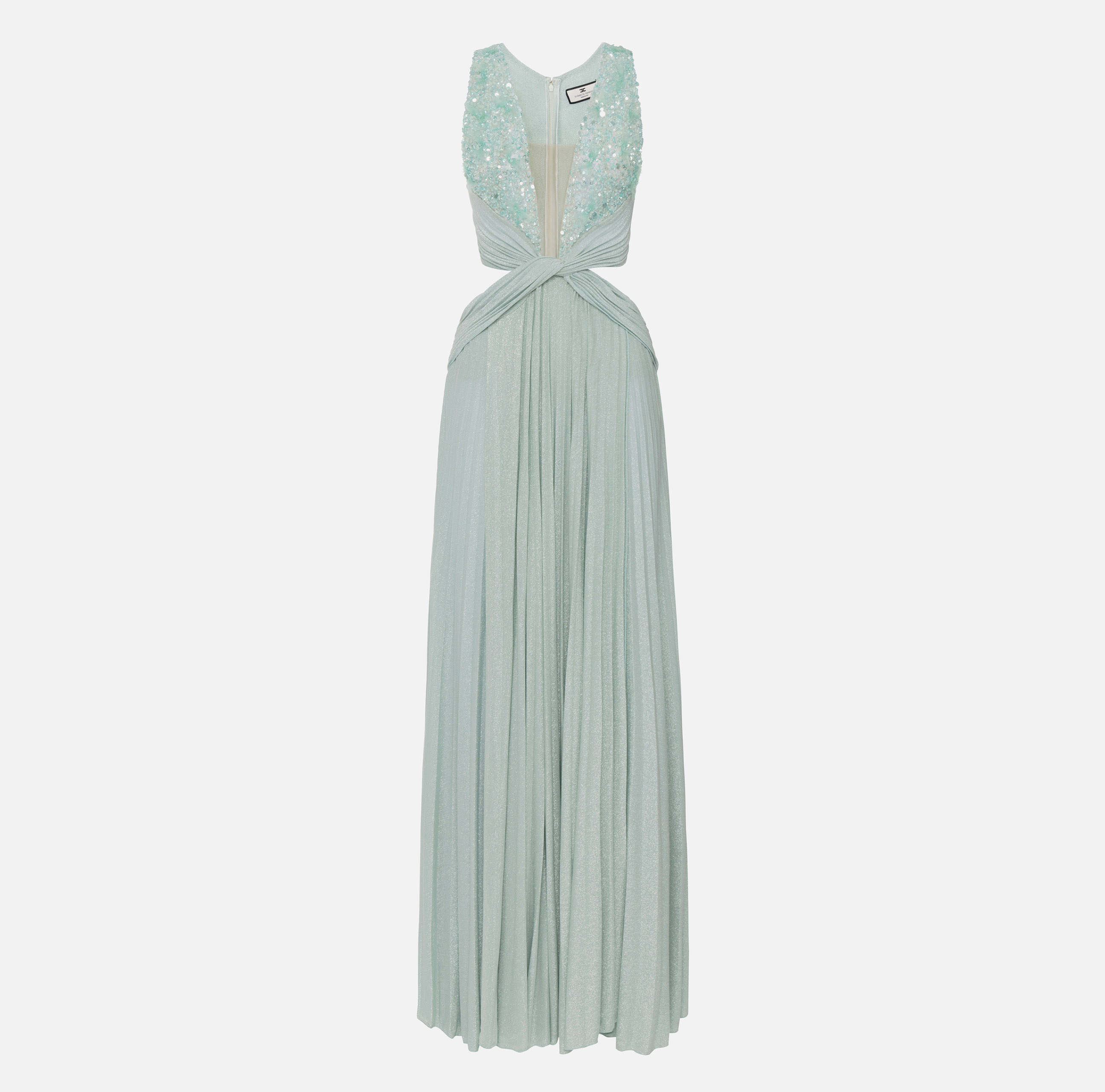 パーティードレス ELISABETTA FRANCHI Pleated lurex jersey red carpet dress wit Pleated red carpet dress in lurex jersey with embroidery