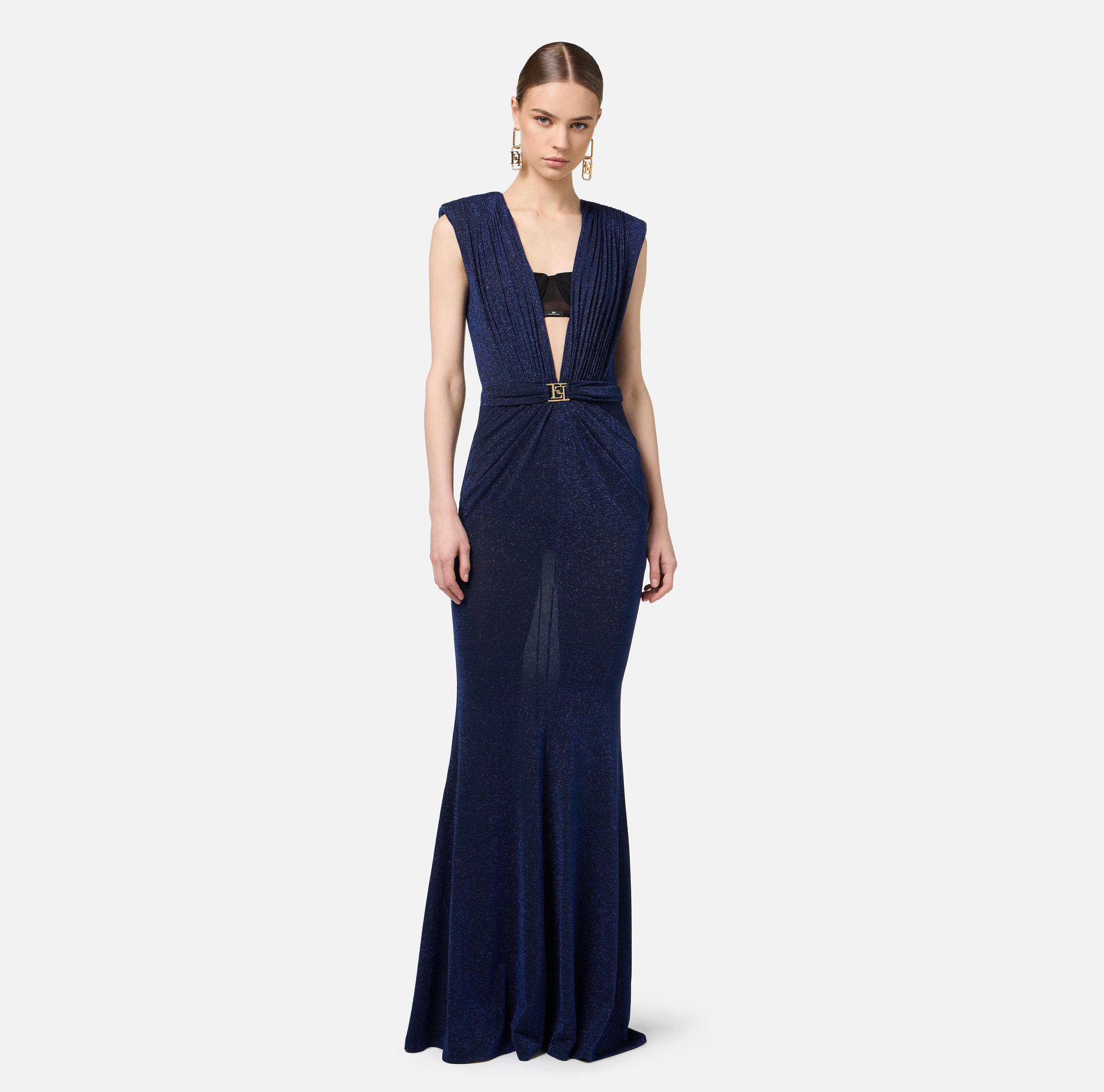 ワンピース ELISABETTA FRANCHI Woman Dress Blue AB846 DC8 Elisabetta Franchi floral-appliqué Satin Dress | Blue | FARFETCH
