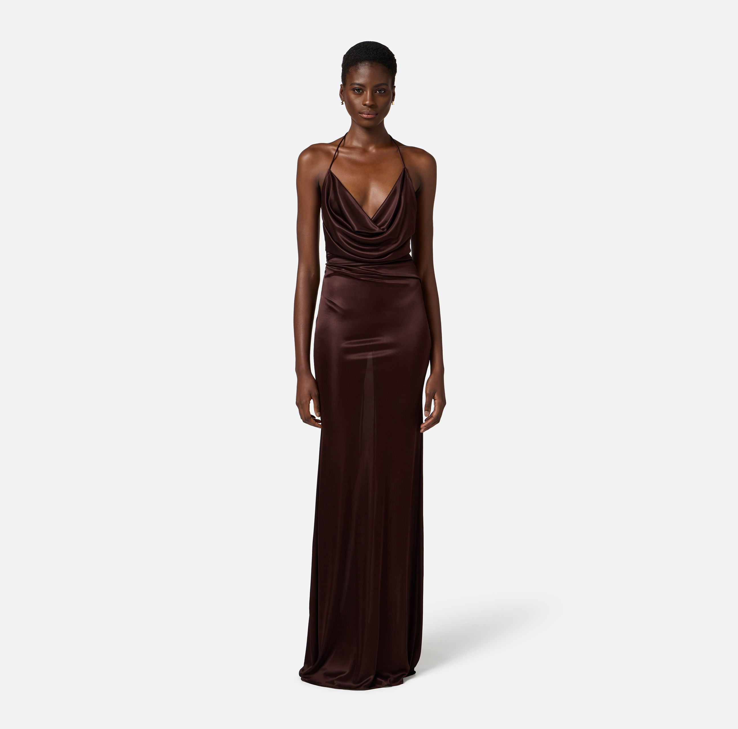 what accessories to wear with burgundy dress Abito Gioiello Cacao Elisabetta Franchi main image 1