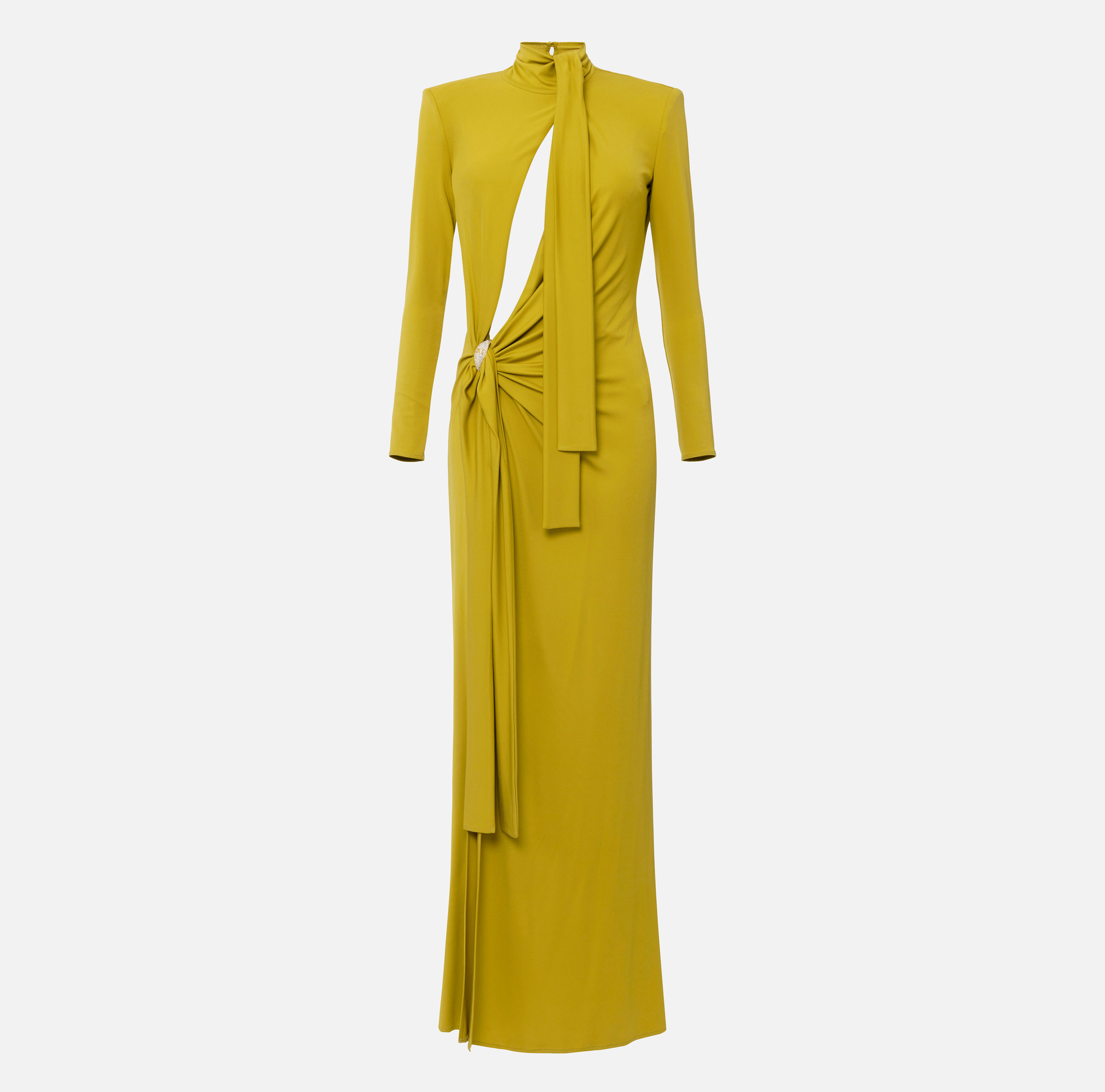 elisabetta franchi jewelled bow jersey maxi dress Red Carpet with slit and knots A-line wedding dress
