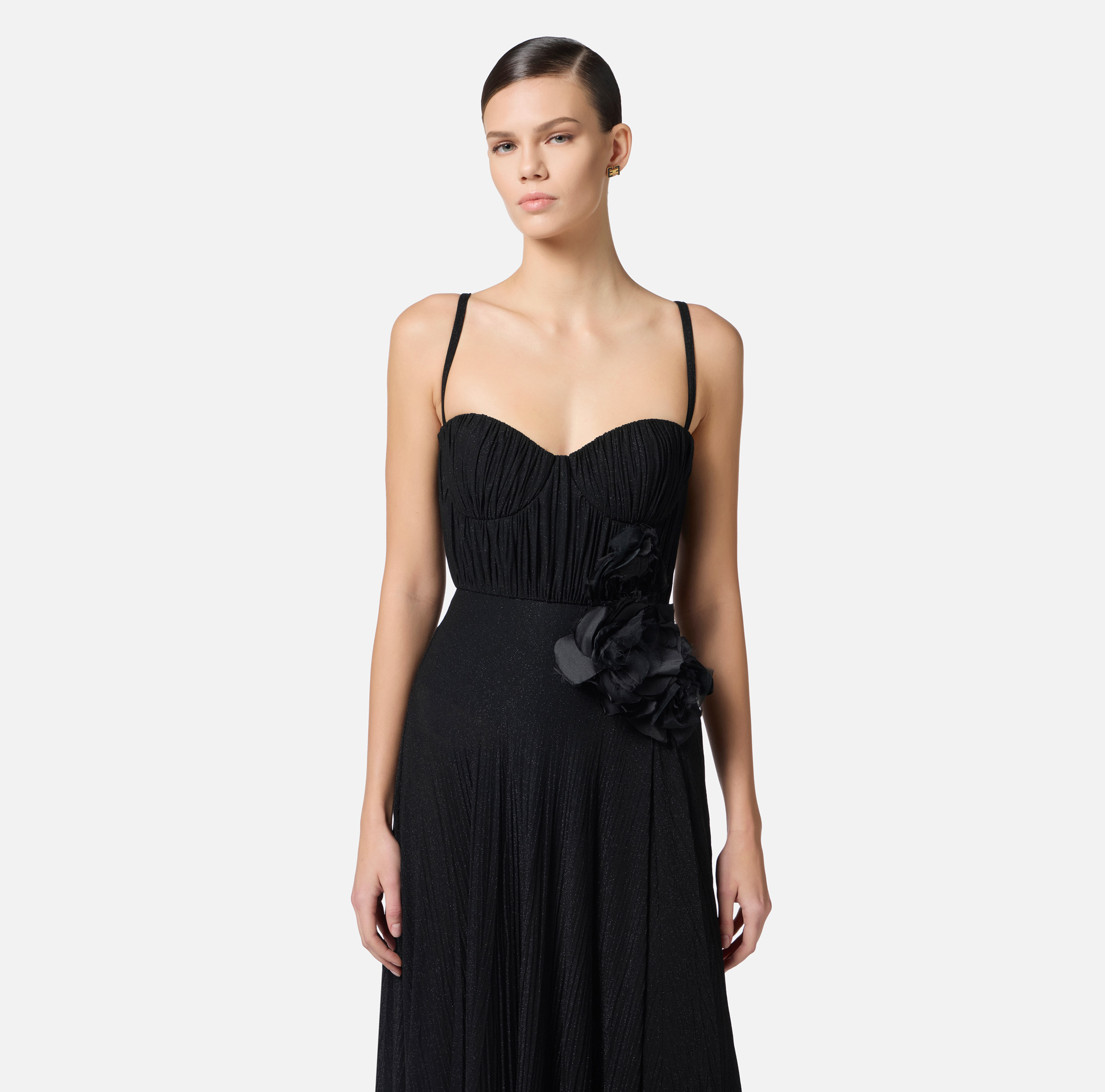 knee length dresses for ladies ELISABETTA FRANCHI Women's long black dress with beaded embroidery – Pavidas