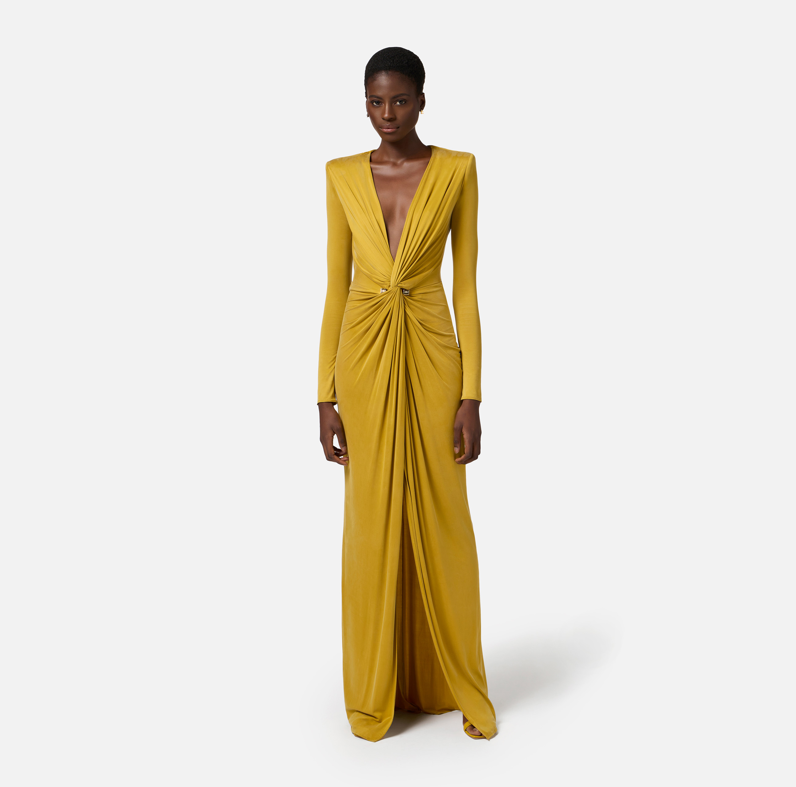 elisabetta franchi long dress with embroidery Elisabetta Franchi Dress In Viscose Georgette With Flounce Skirt