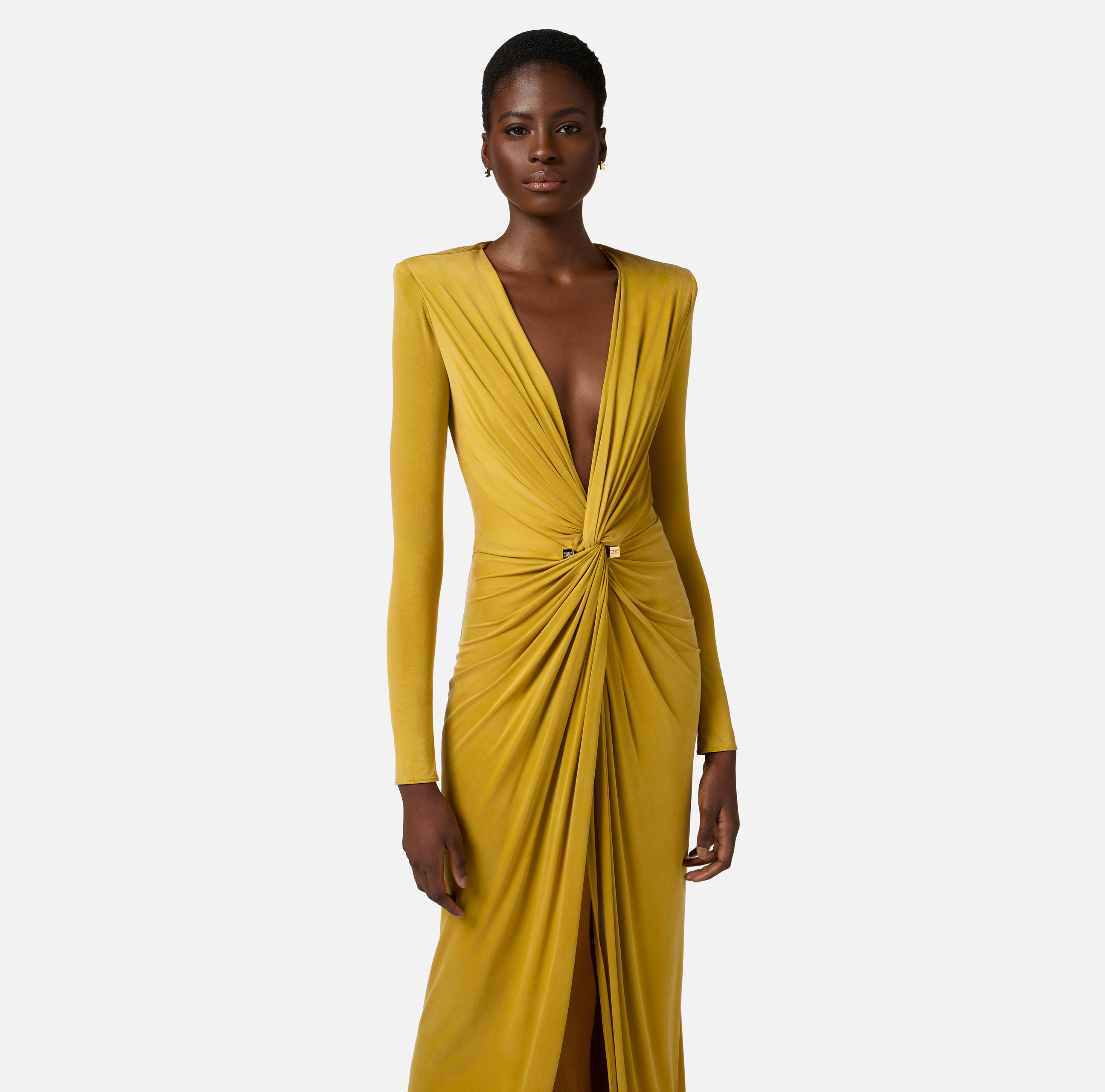 Red Carpet dress in cupro jersey with piercing | Elisabetta