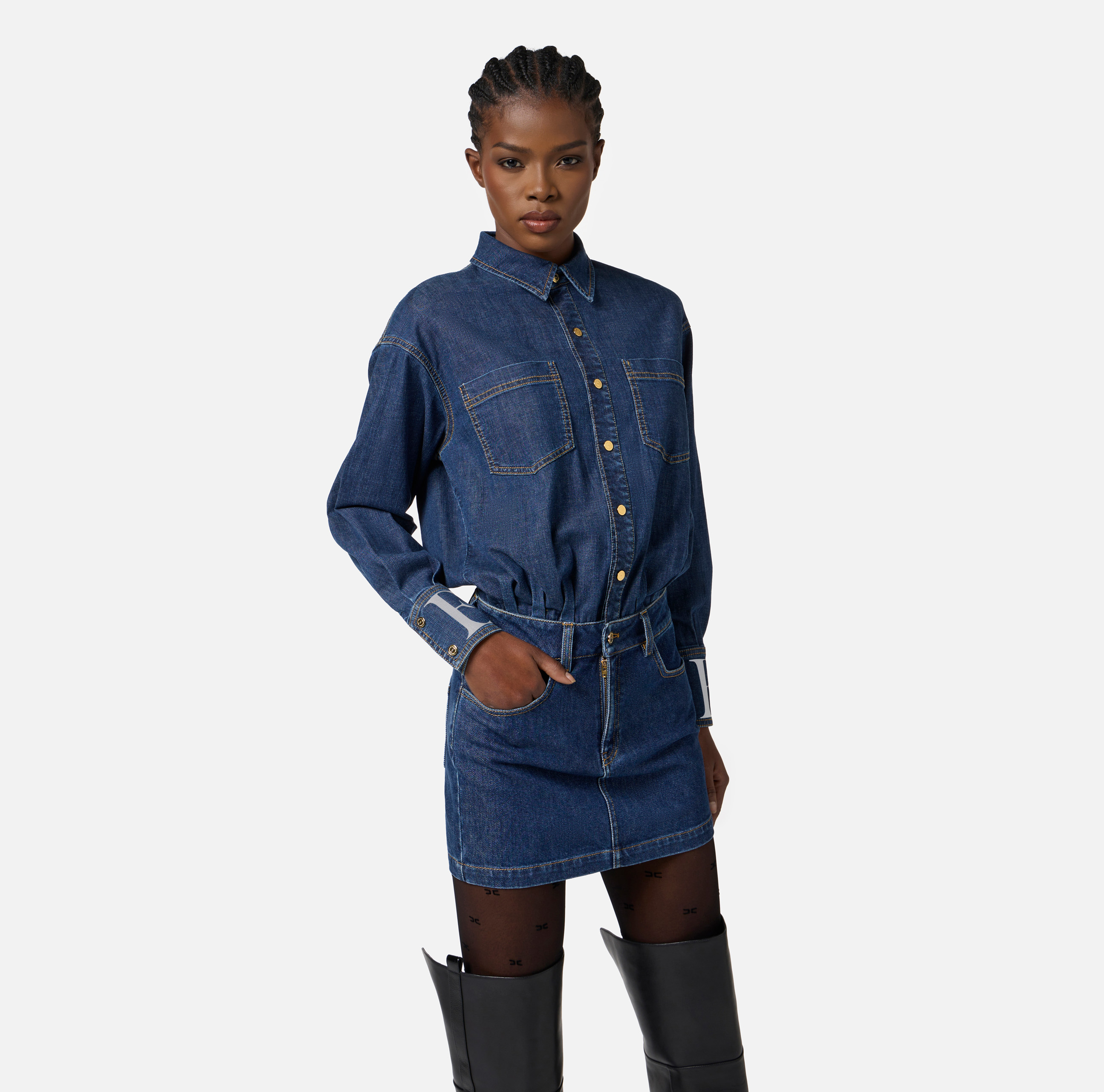 elisabetta franchi denim dress Blue Ladies dresses Size:14 (L) prespring26 Women's Organic Cotton Dresses Slim fit.