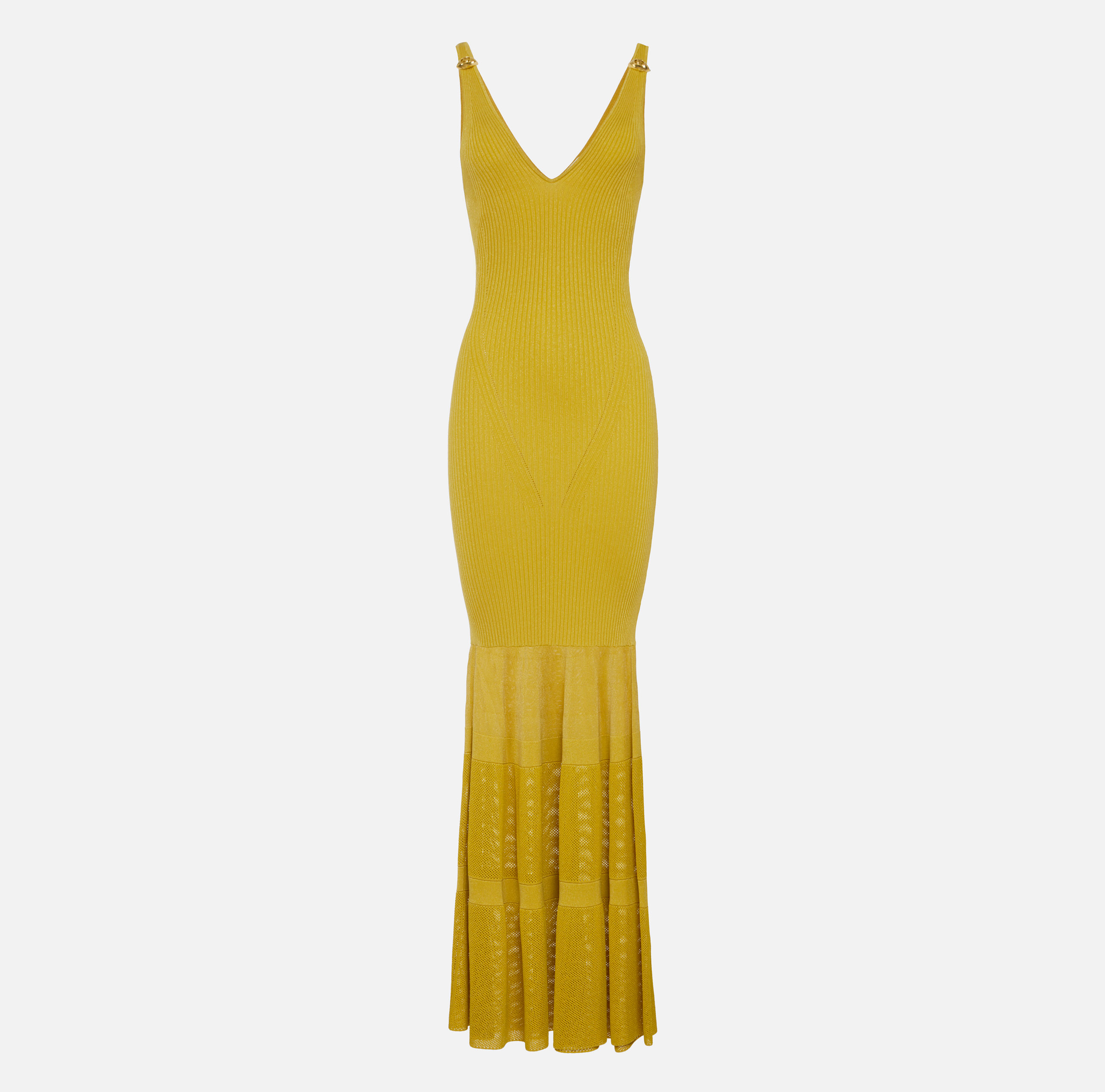 slim fit dress slacks ELISABETTA FRANCHI RED CARPET NUDE DRESS WITH PETALS – FerrarisBoutique main image 1