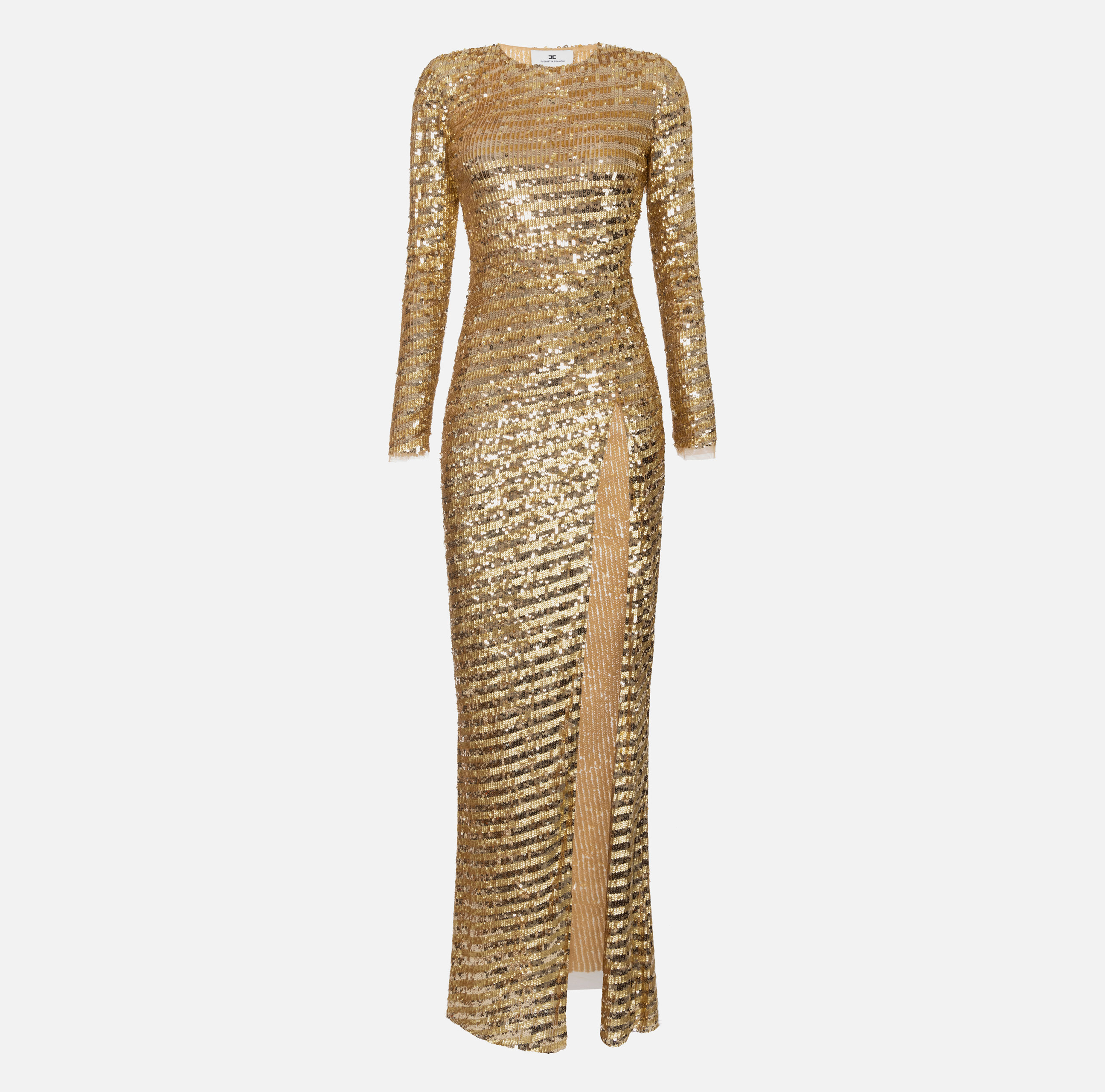 パーティードレス ELISABETTA FRANCHI FULL SEQUINS RED CARPET SUIT Sequin-embroidered tulle red carpet dress with cut-out