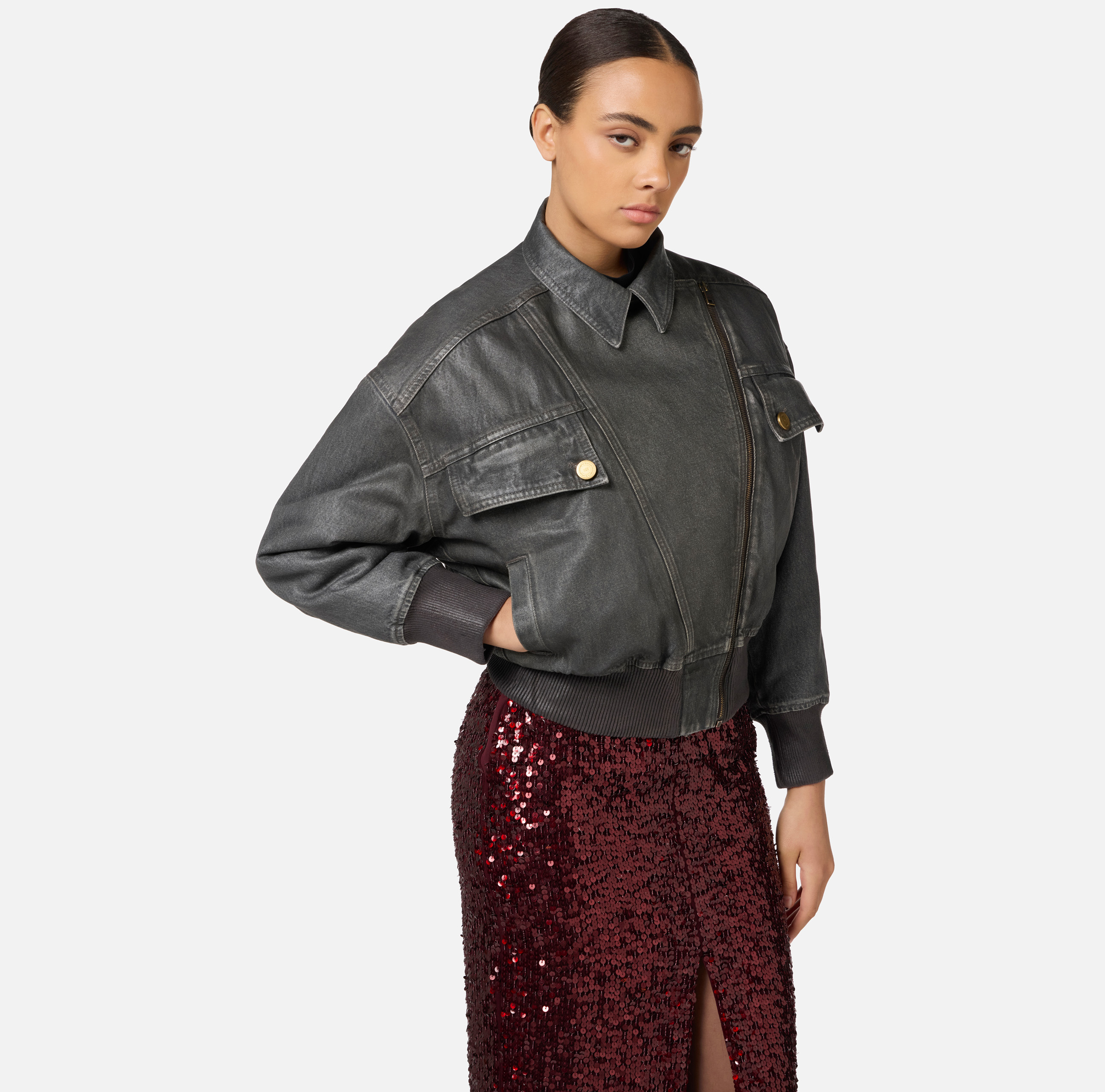 Shiny crackle denim jacket | Elisabetta Franchi® Outlet