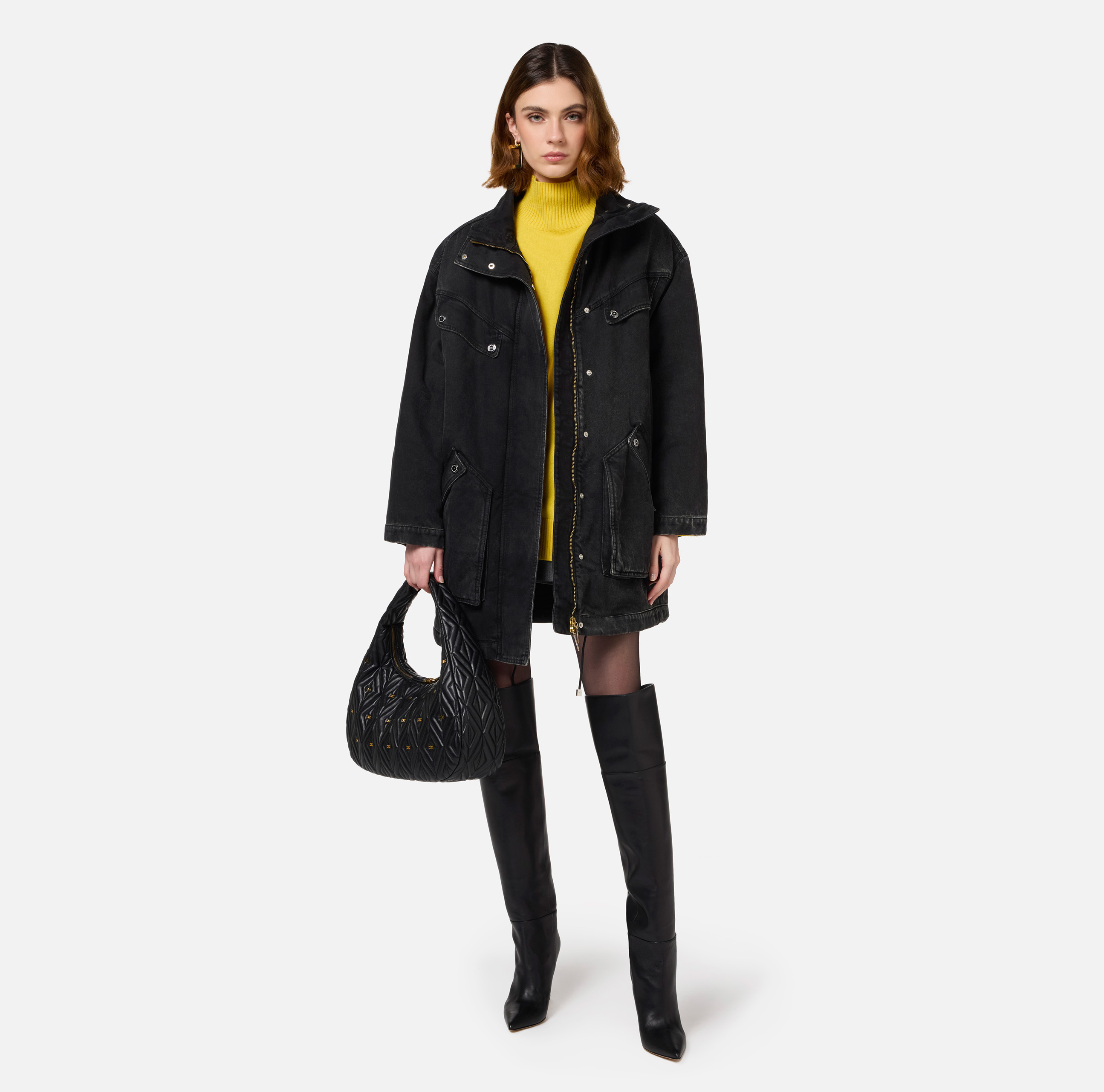 ELISABETTA FRANCHI ブラックロングコート Women's coats and jackets outlet by Elisabetta Franchi: buy