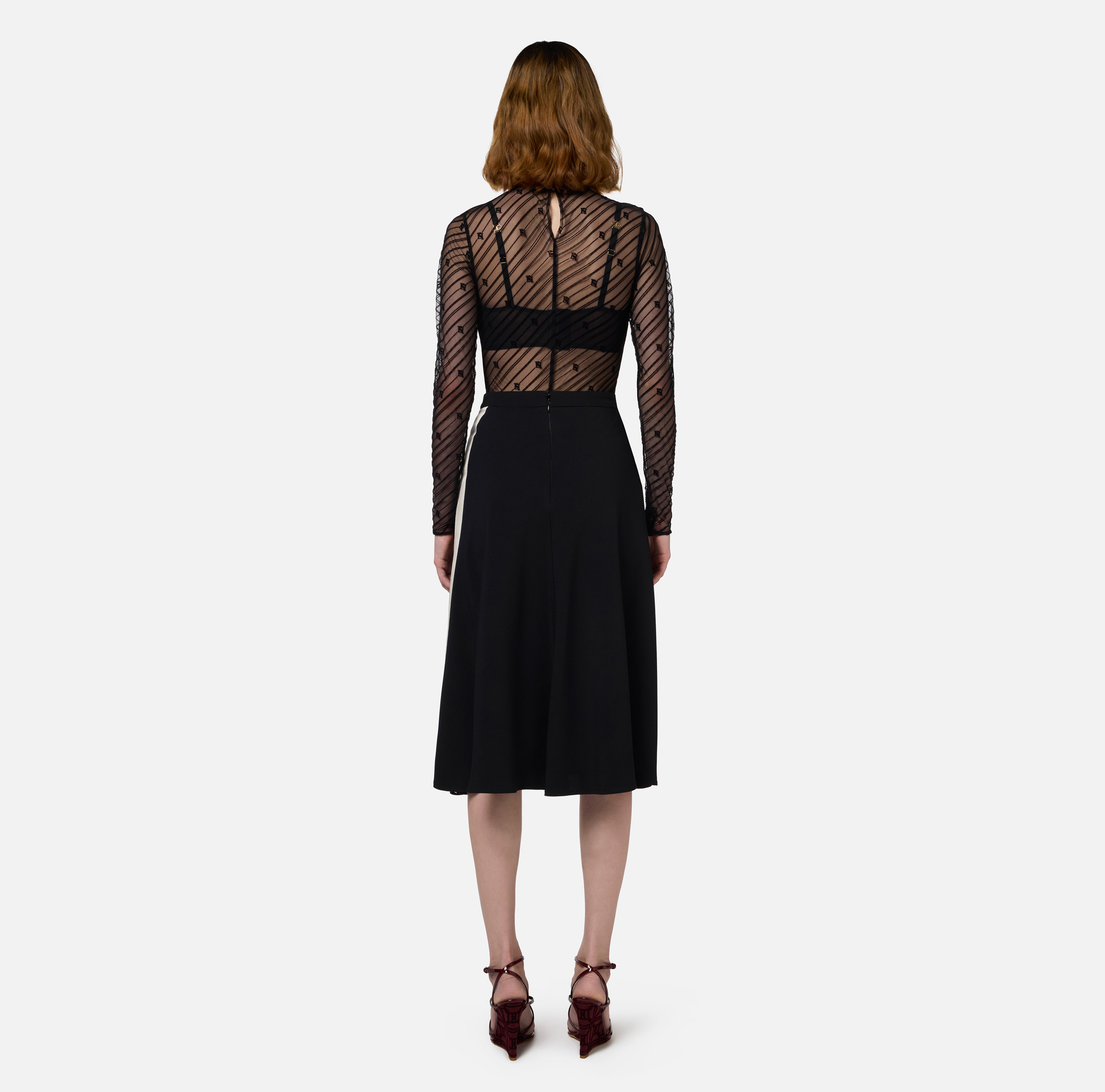 Elisabetta Franchi◆flock Lycra and tulle fabric Red carpet dress in flock Lycra and tulle fabric