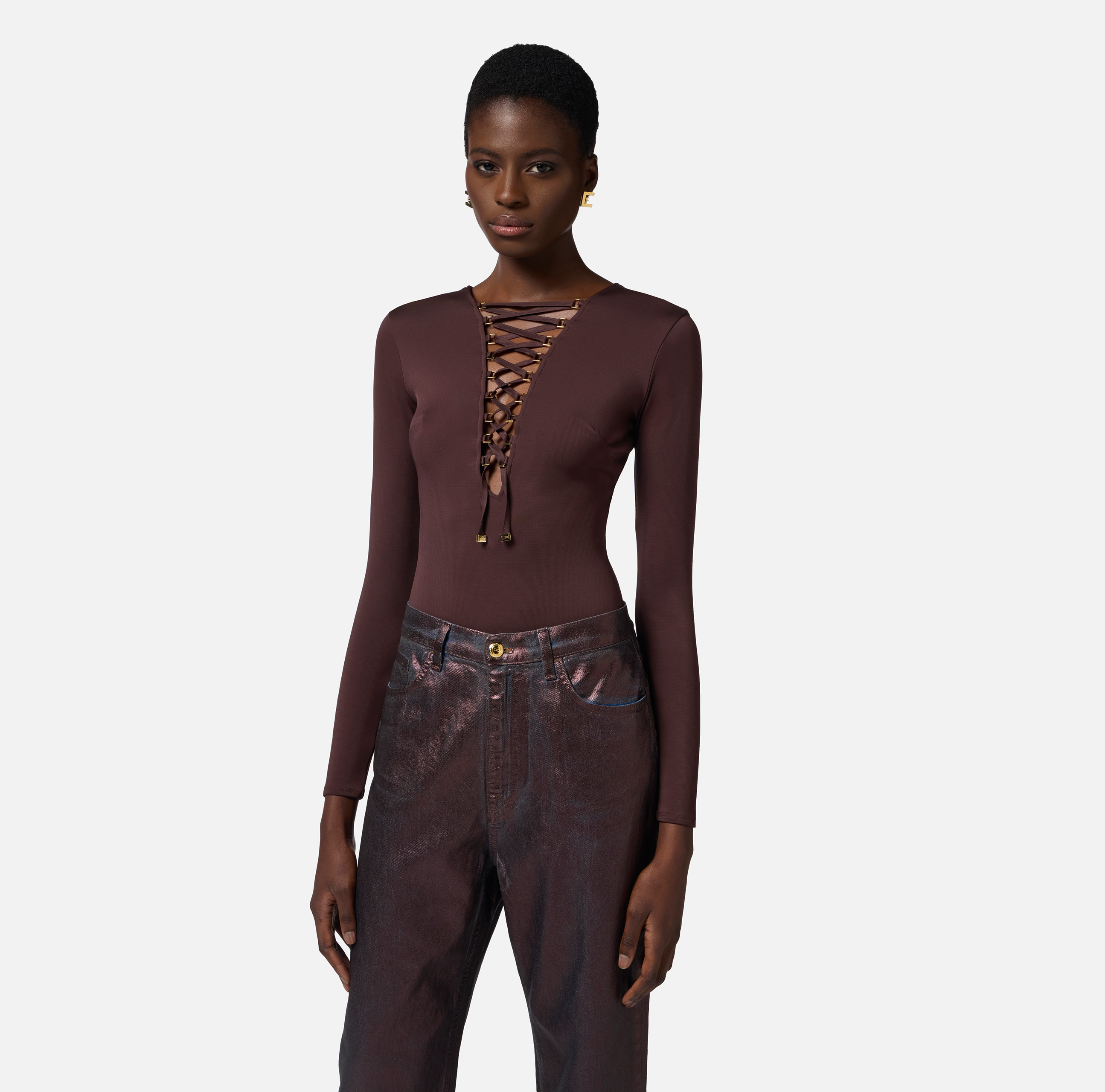 Bodysuit in jersey fabric with laces | Elisabetta Franchi® Outlet