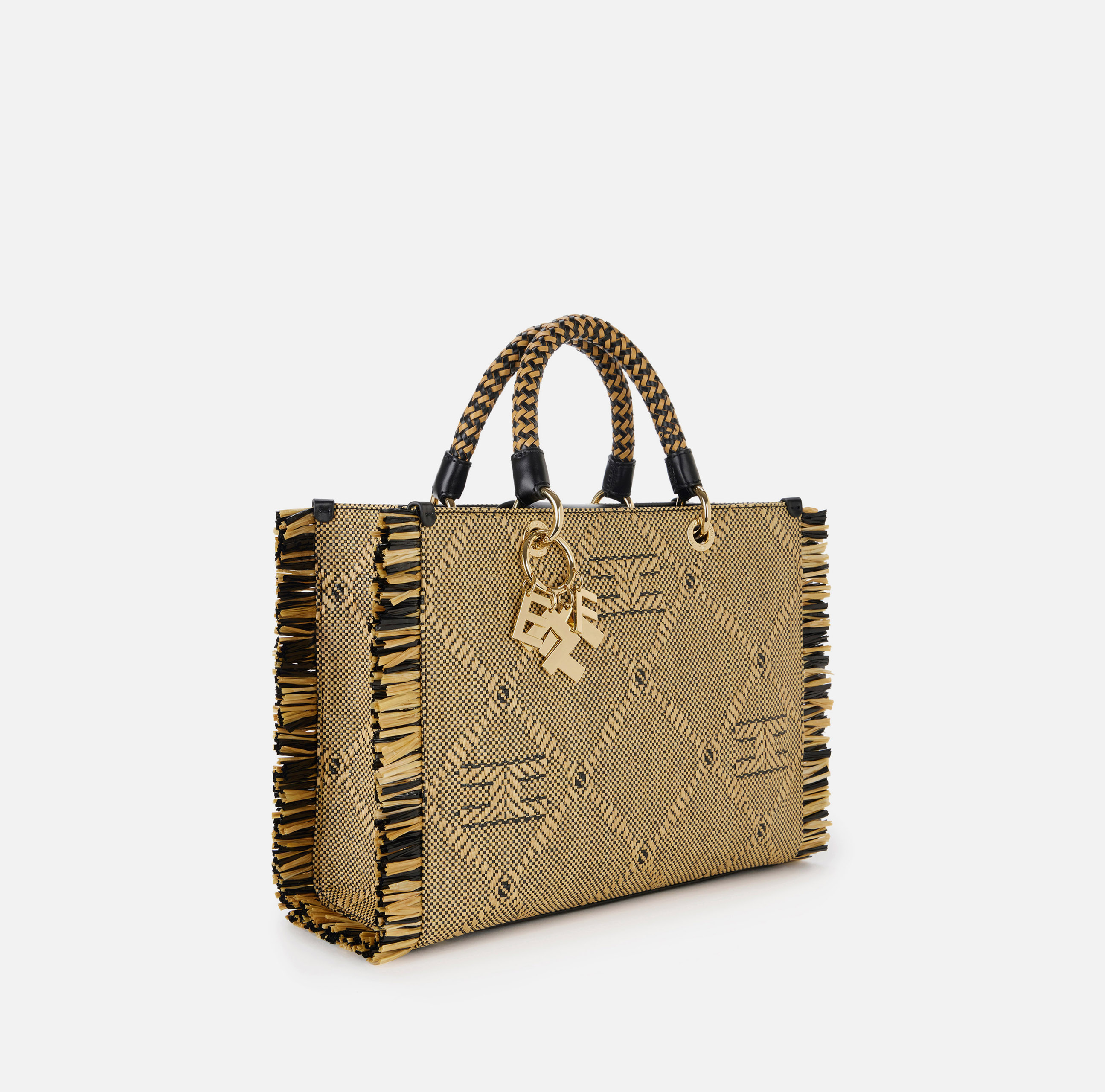 Mini tote bag in raffia with fringes | Elisabetta Franchi