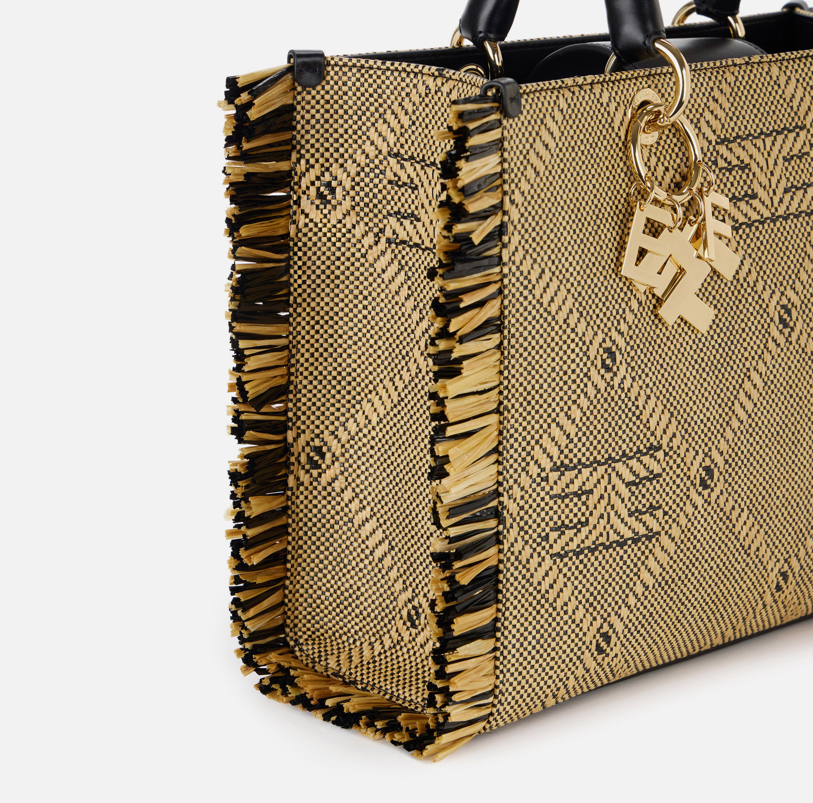 Mini tote bag in raffia with fringes | Elisabetta Franchi