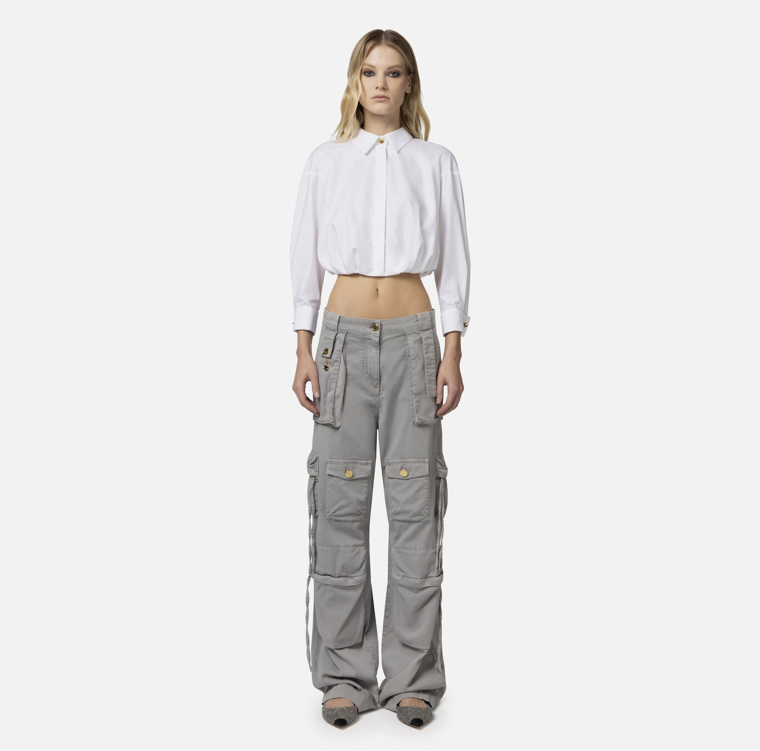 Tシャツ・カットソー ELISABETTA FRANCHI Women Tunic Tops MA00651E2270 WHITE Elisabetta Franchi georgette shirt with all over logo for