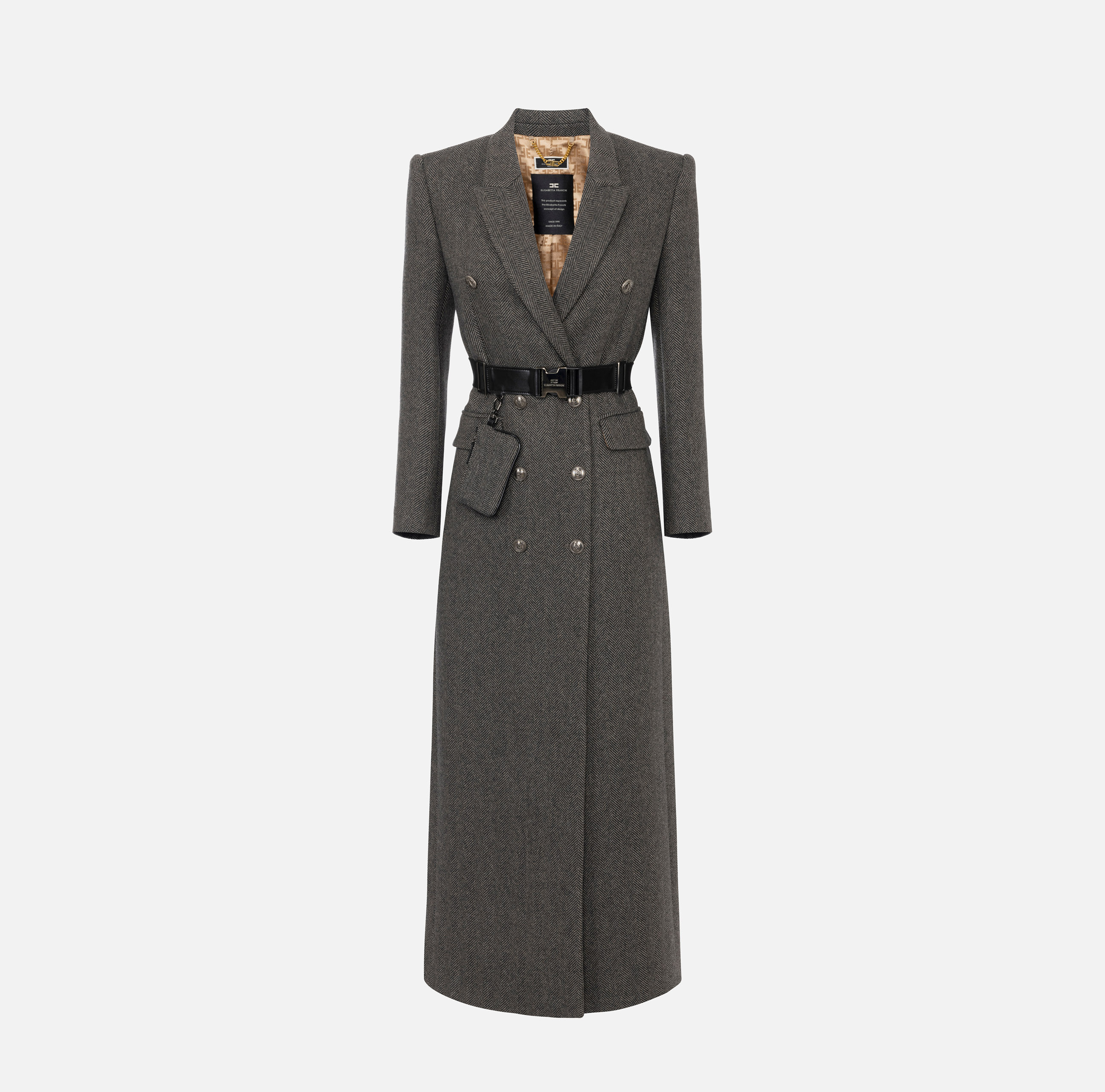 ELISABETTA FRANCHI ブラックロングコート 中古・古着通販】ELISABETTA FRANCHI (エリザベッタフランキ