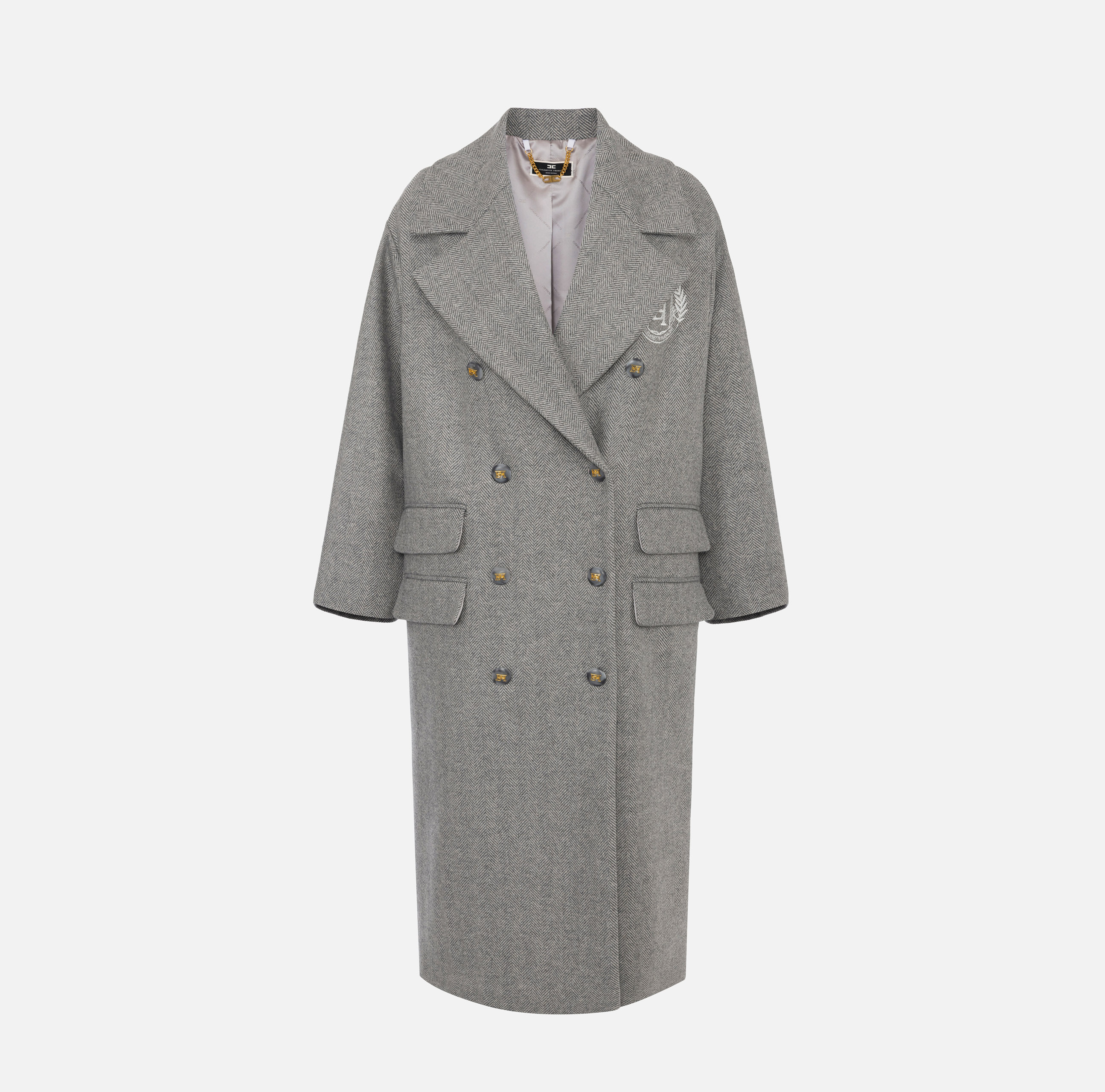 Wool blend double-breasted oversized coat with emblem