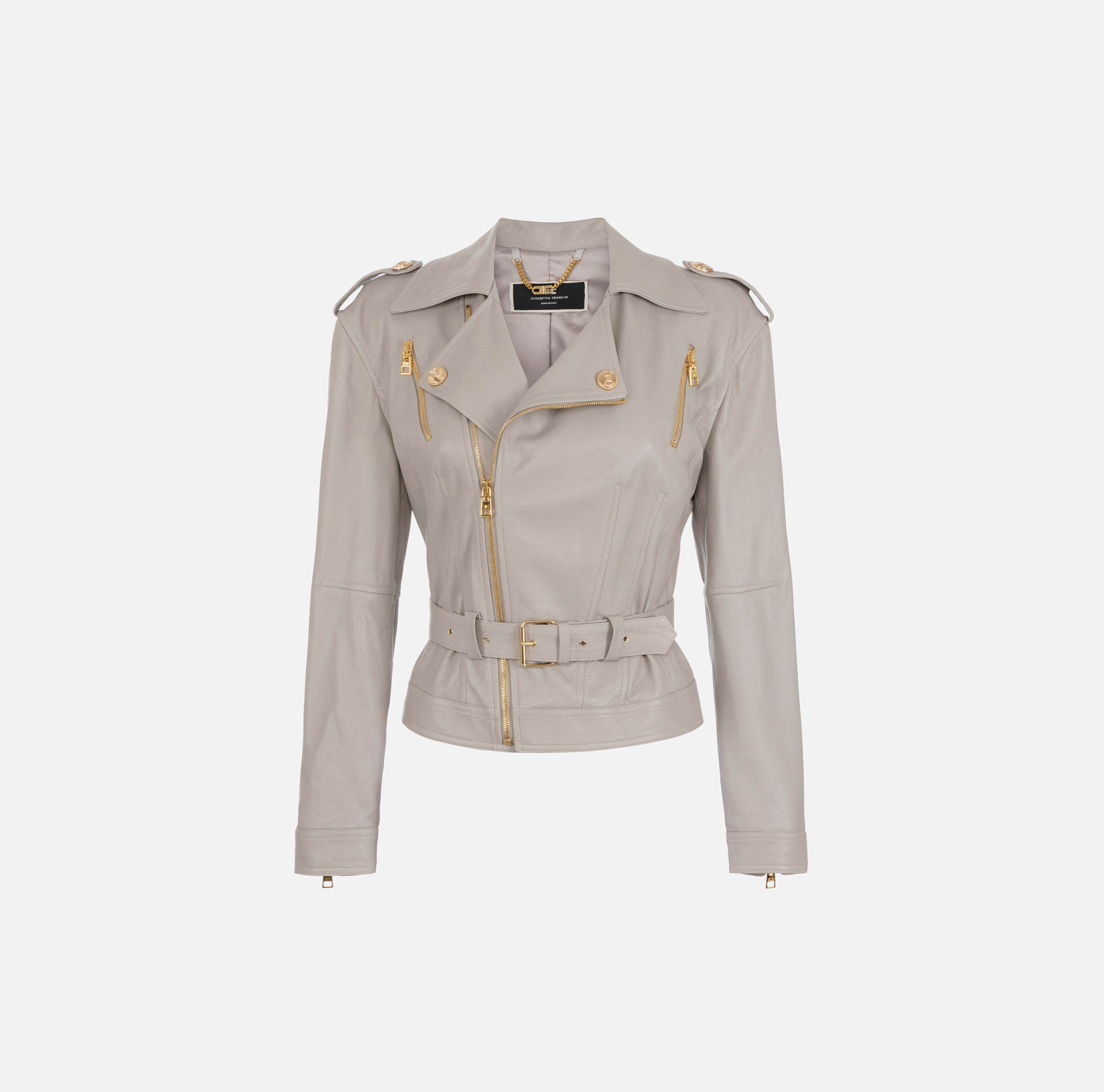 レザージャケット・コート Elisabetta Franchi Leather Biker Jacket Elisabetta Franchi - Belted leather jacket black - The Corner
