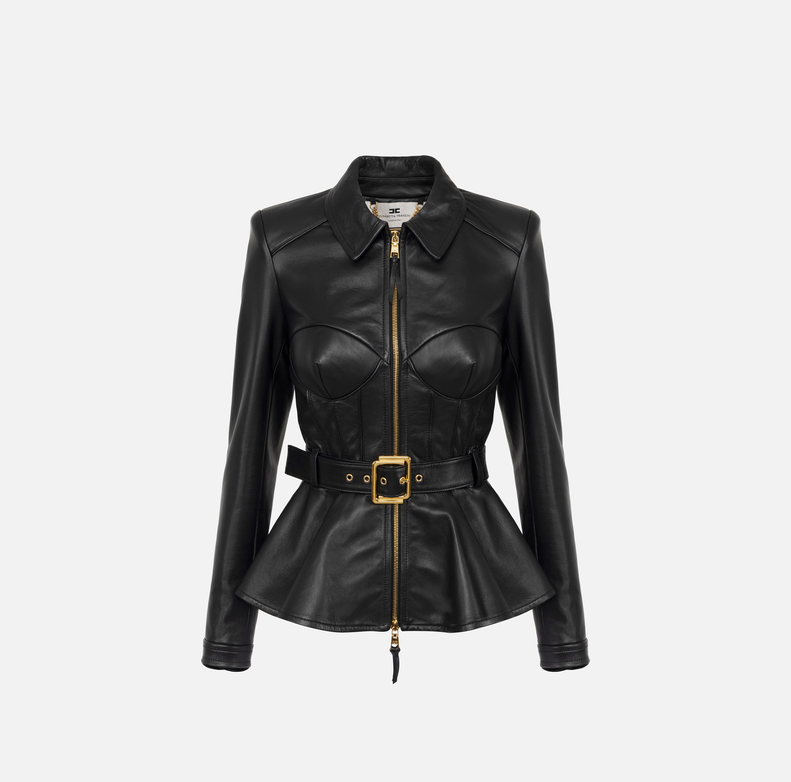 Leather jacket with peplum | Elisabetta Franchi® Outlet