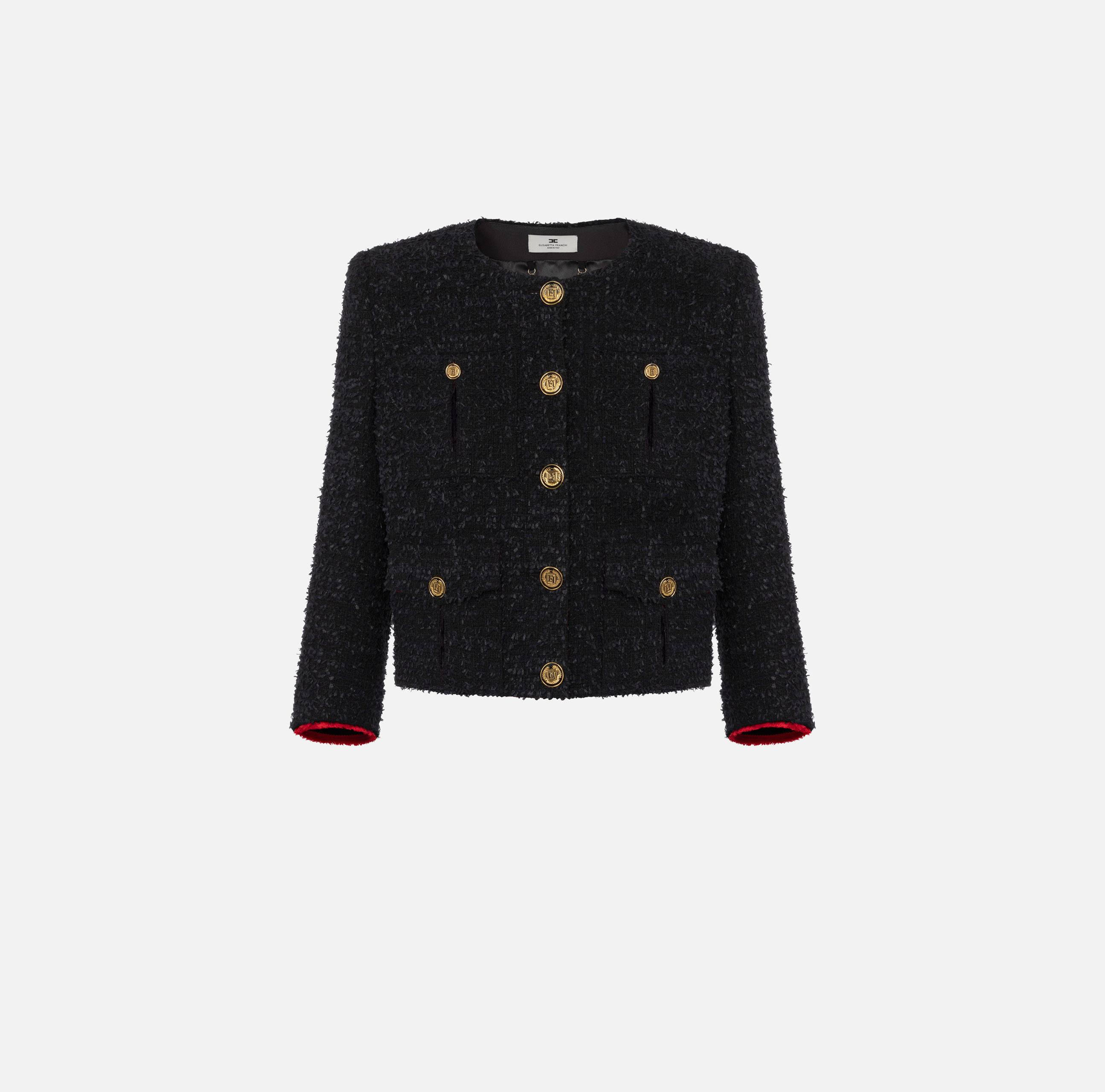 Tweed cropped jacket with pockets | Elisabetta Franchi® Outlet