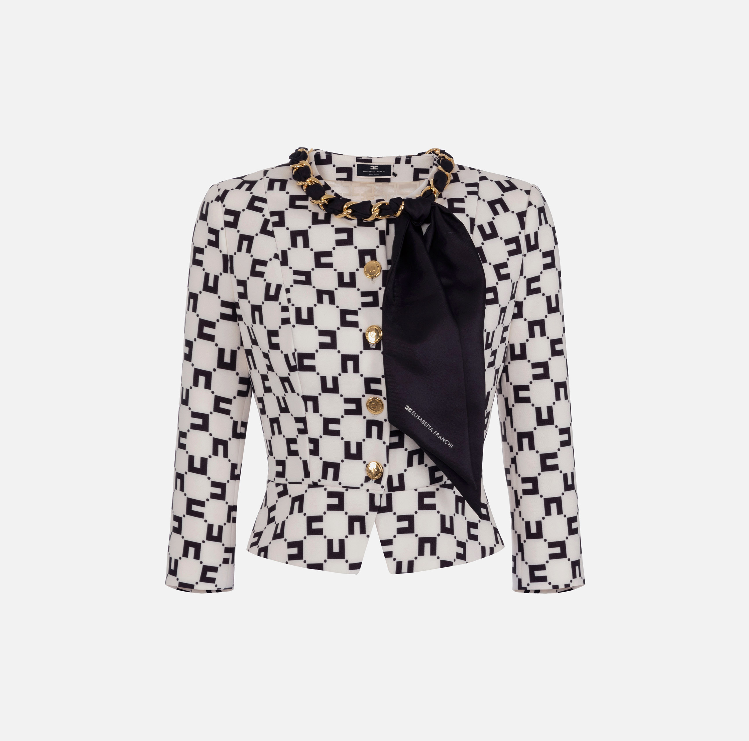 Elisabetta Franchi AB70251E2544 関税送料込 Elisabetta Franchi Giacca Con Dettaglio Foulard | Nero