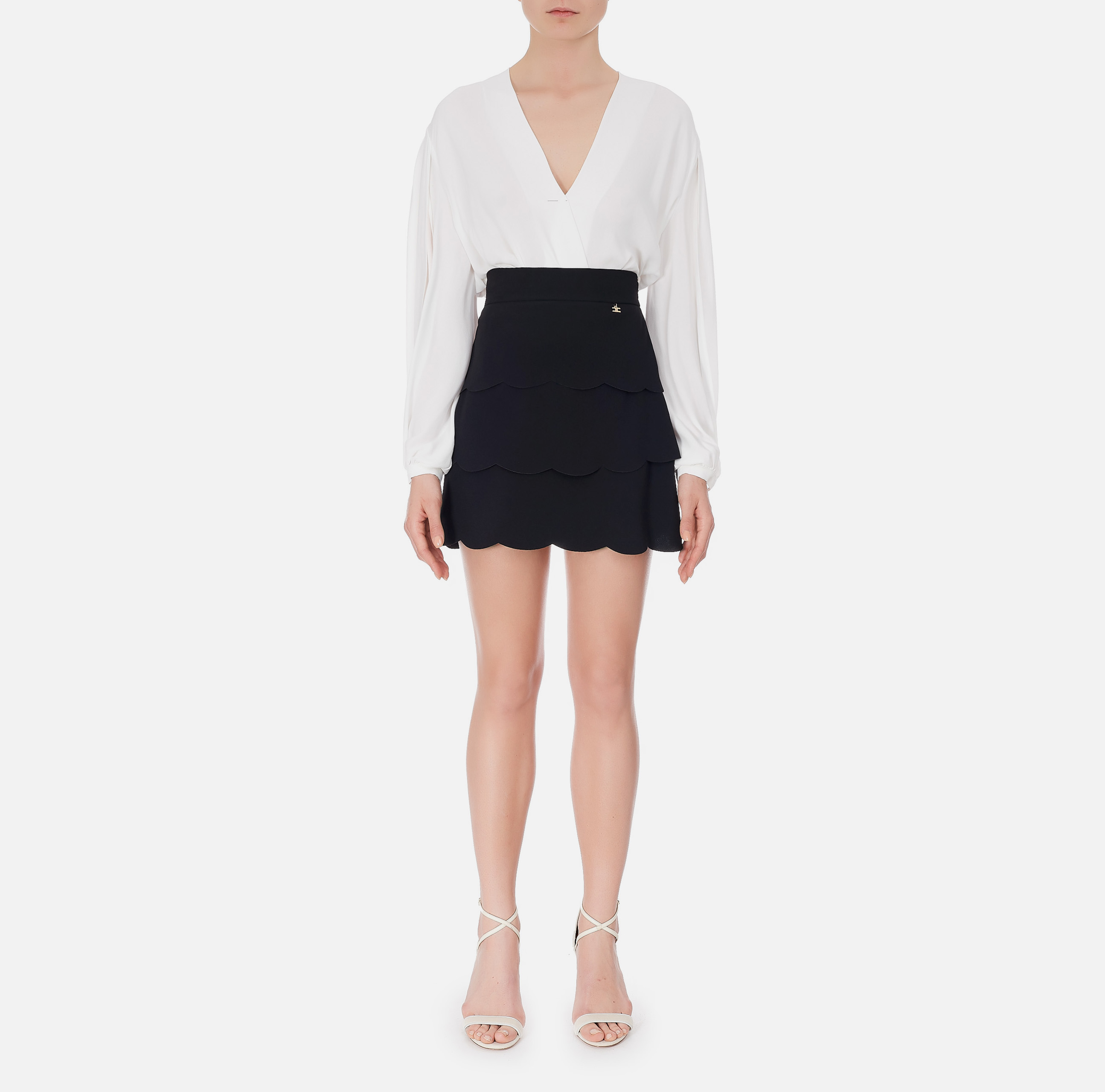 スカート ELISABETTA FRANCHI Woman Skirt White GO121 100 White Elisabetta Franchi midi skirt with scarf