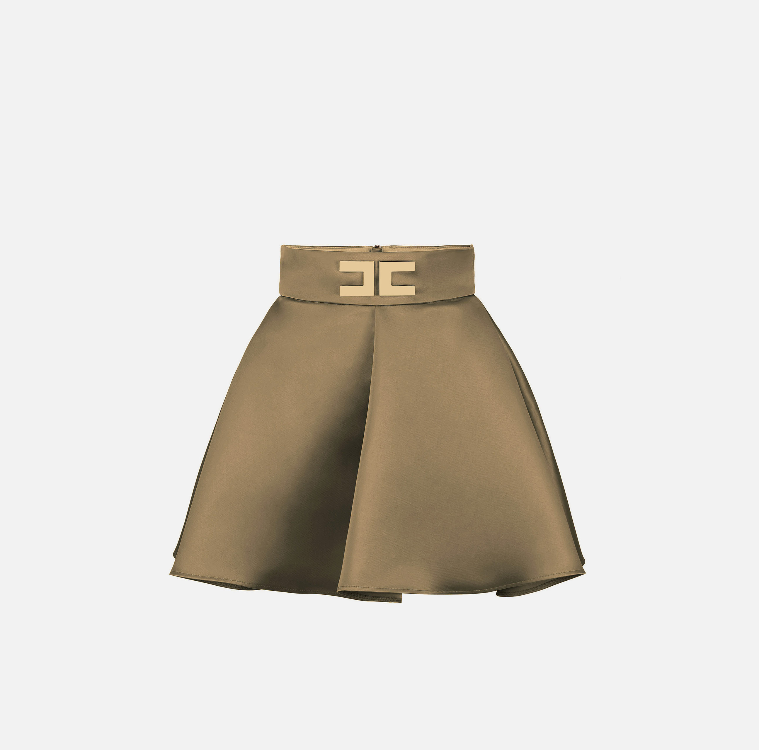 Pleated miniskirt in duchesse with logo | Elisabetta Franchi® Outlet