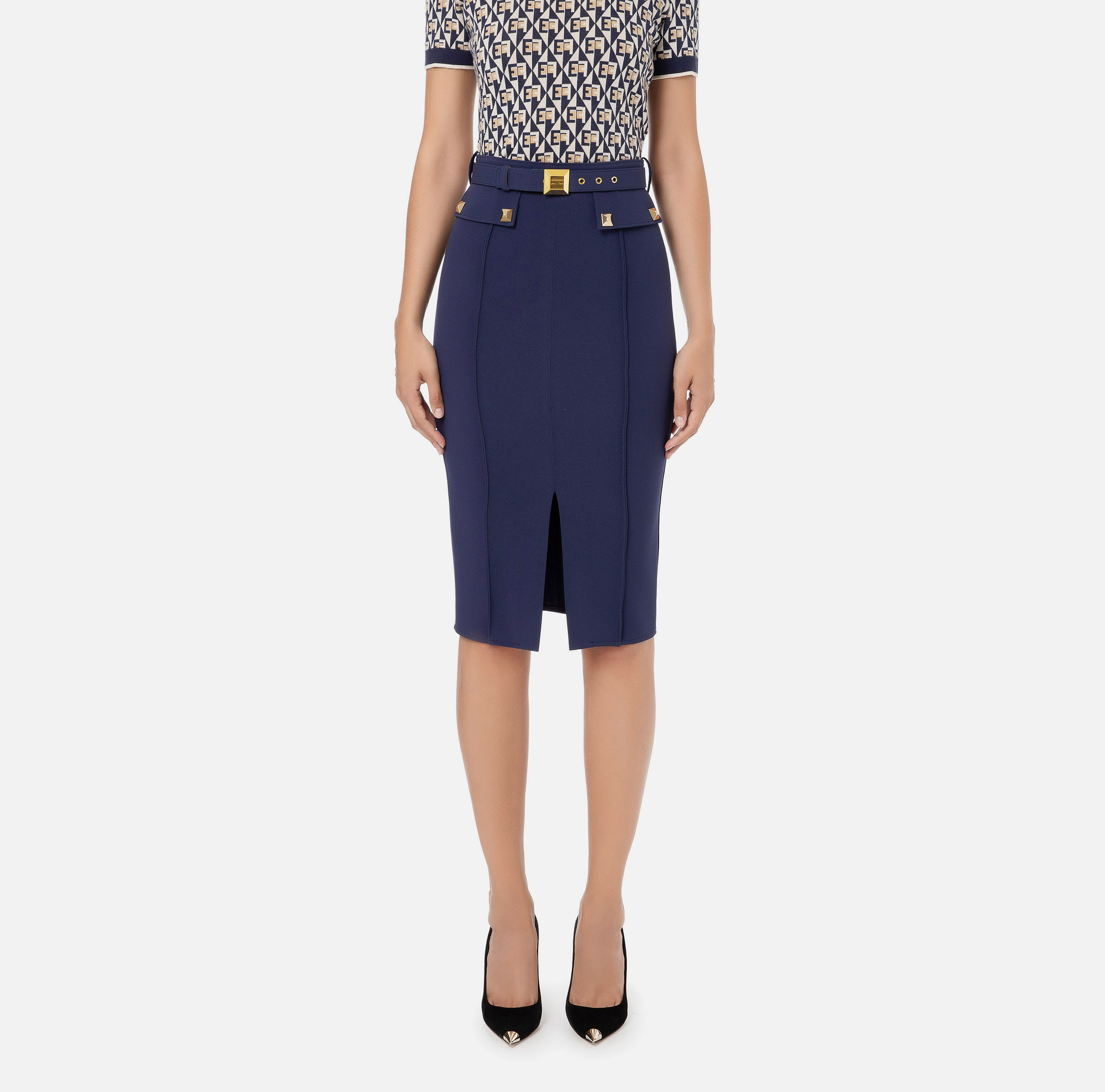 ワンピース ELISABETTA FRANCHI Women Mid Skirts ABR0551E2 DC8 Blue ELISABETTA FRANCHI Women's long blue dress in flowing jersey