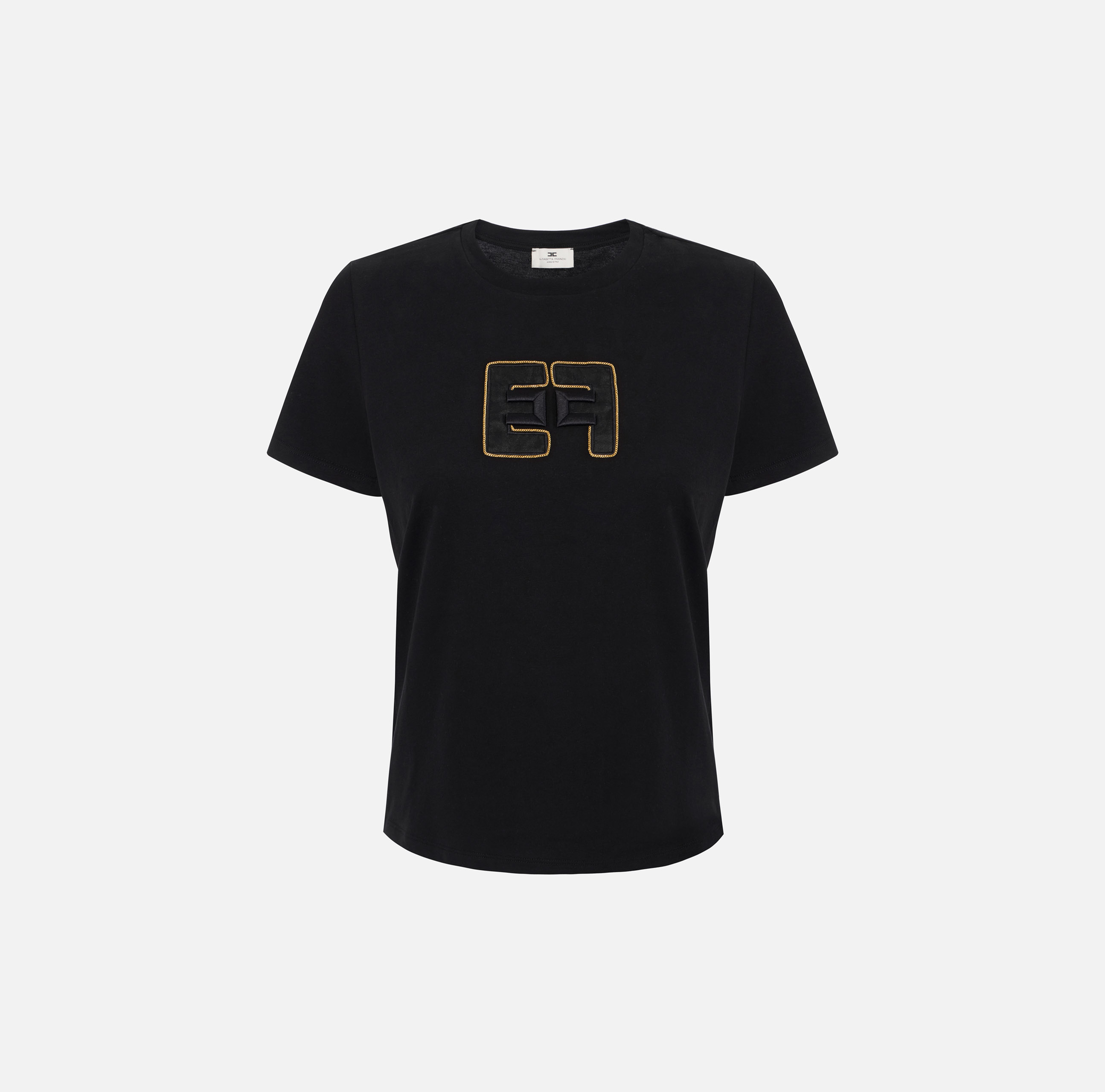 Tシャツ・カットソー ELISABETTA FRANCHI ette shirt with charms and logo Elisabetta Franchi Logo-Charm Cotton T-Shirt In Black - 50