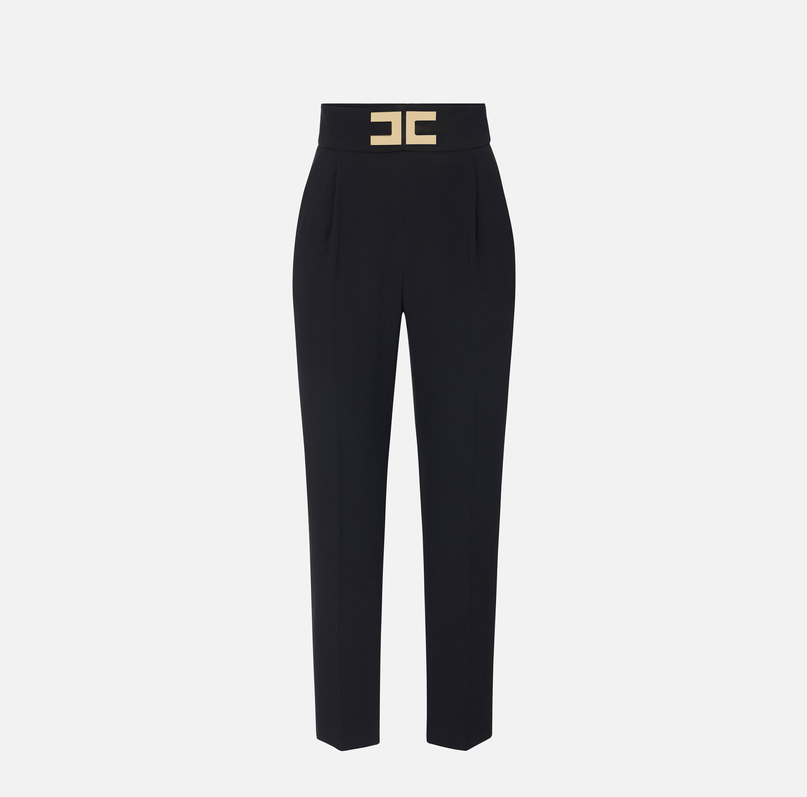 パンツ ELISABETTA FRANCHI Women Straight Pants PA07851E2110 Black Elisabetta Franchi Straight Leg Trousers In Black - 44% Off