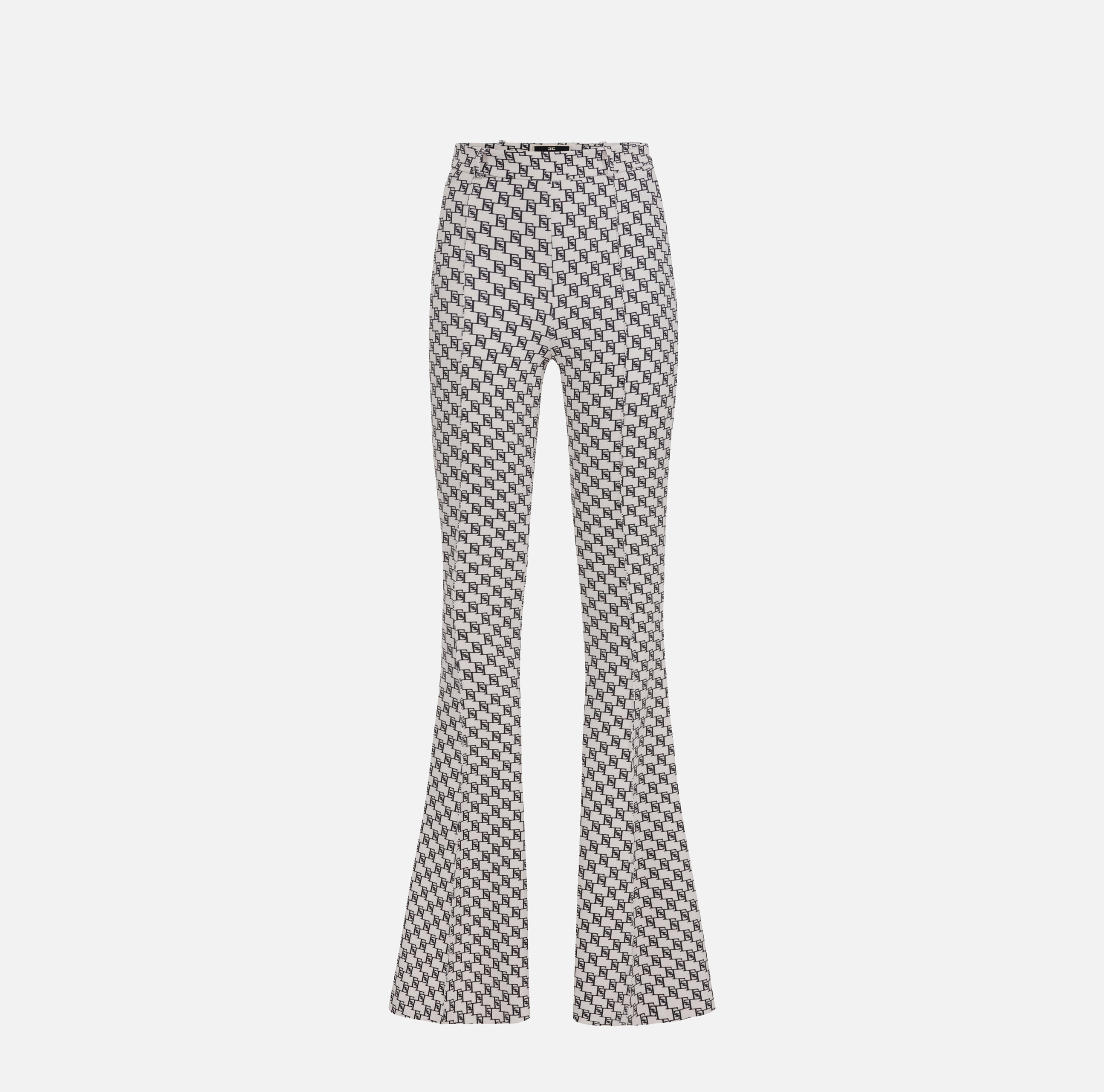 Bell-bottom trousers in stretch crêpe fabric with logo print