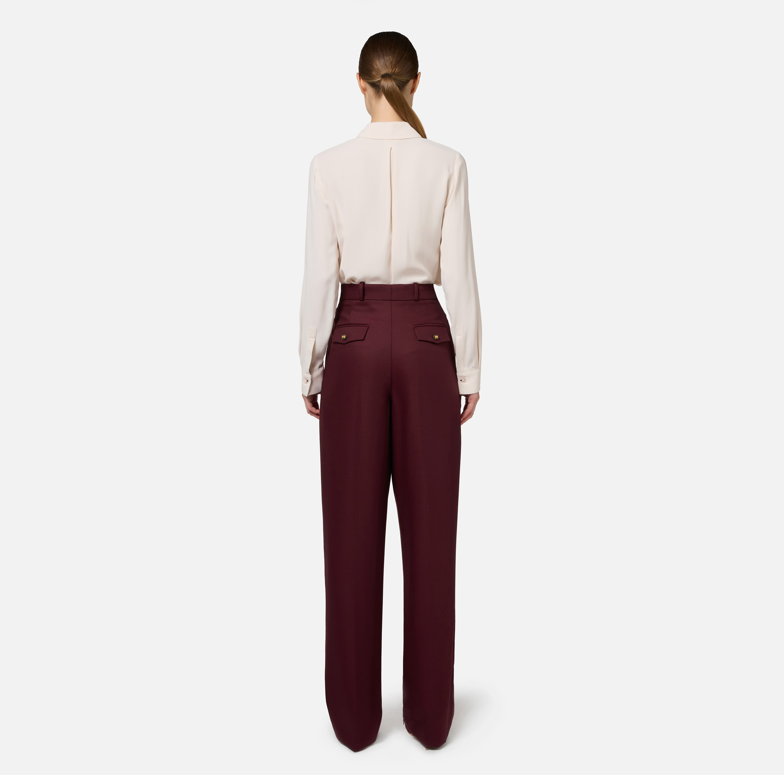 ELISABETTA FRANCHI●ロゴ入り上品ストレートシガレットパンツ ミラノリブシガレットパンツ/ブラック | Factelier (ファクトリエ)
