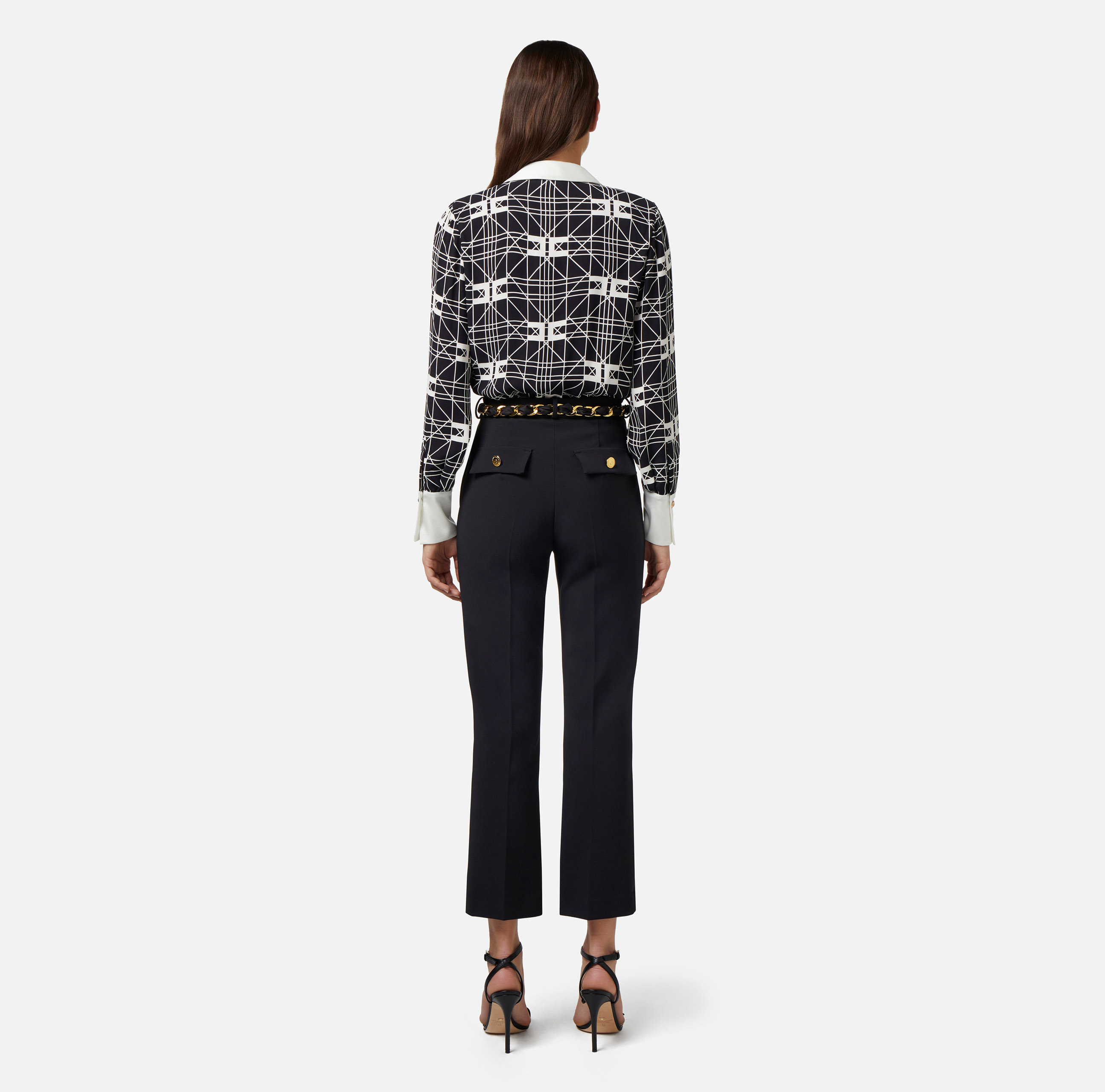 Boot-cut trousers in stretch crêpe with foulard scarf belt