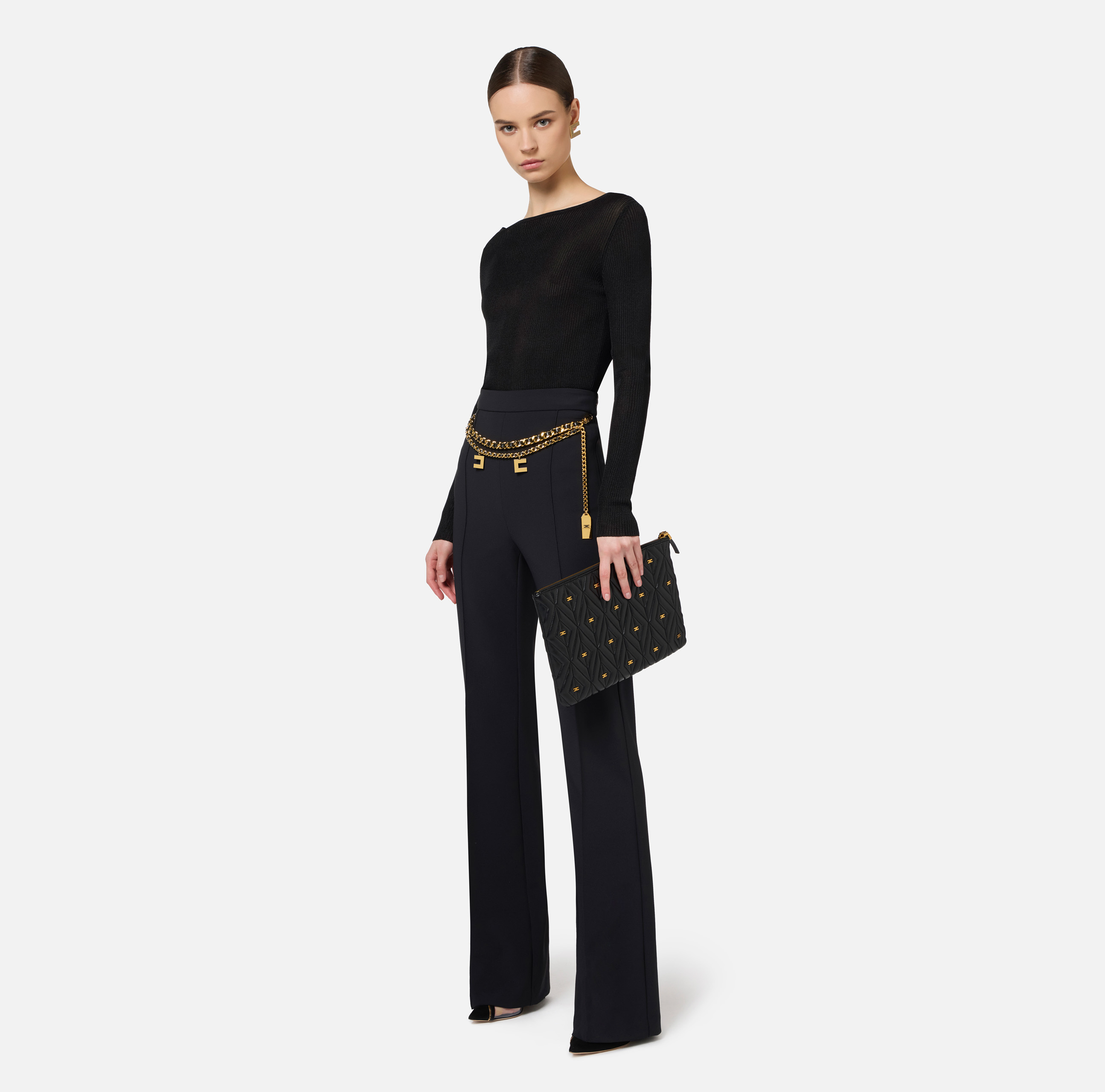 パンツ ELISABETTA FRANCHI Woman Pants Black PAT71 685 ELISABETTA FRANCHI Woman Pants Black PAT71 685 ボトムス