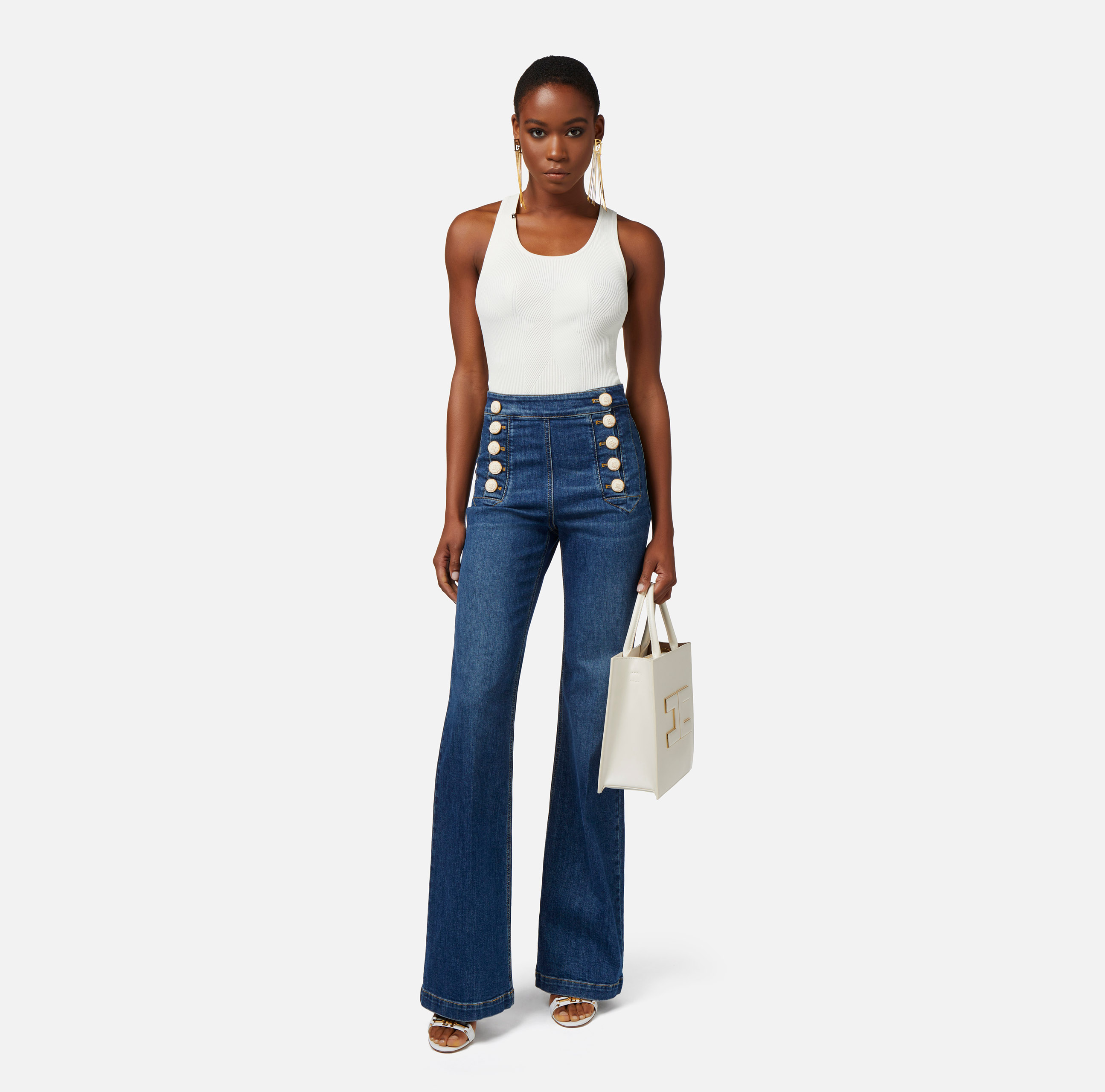 【25SS】 ELISABETTA FRANCHI ロゴディテール Palazzo ジーンズ 25SS】 ELISABETTA FRANCHI ロゴディテール Palazzo ジーンズ