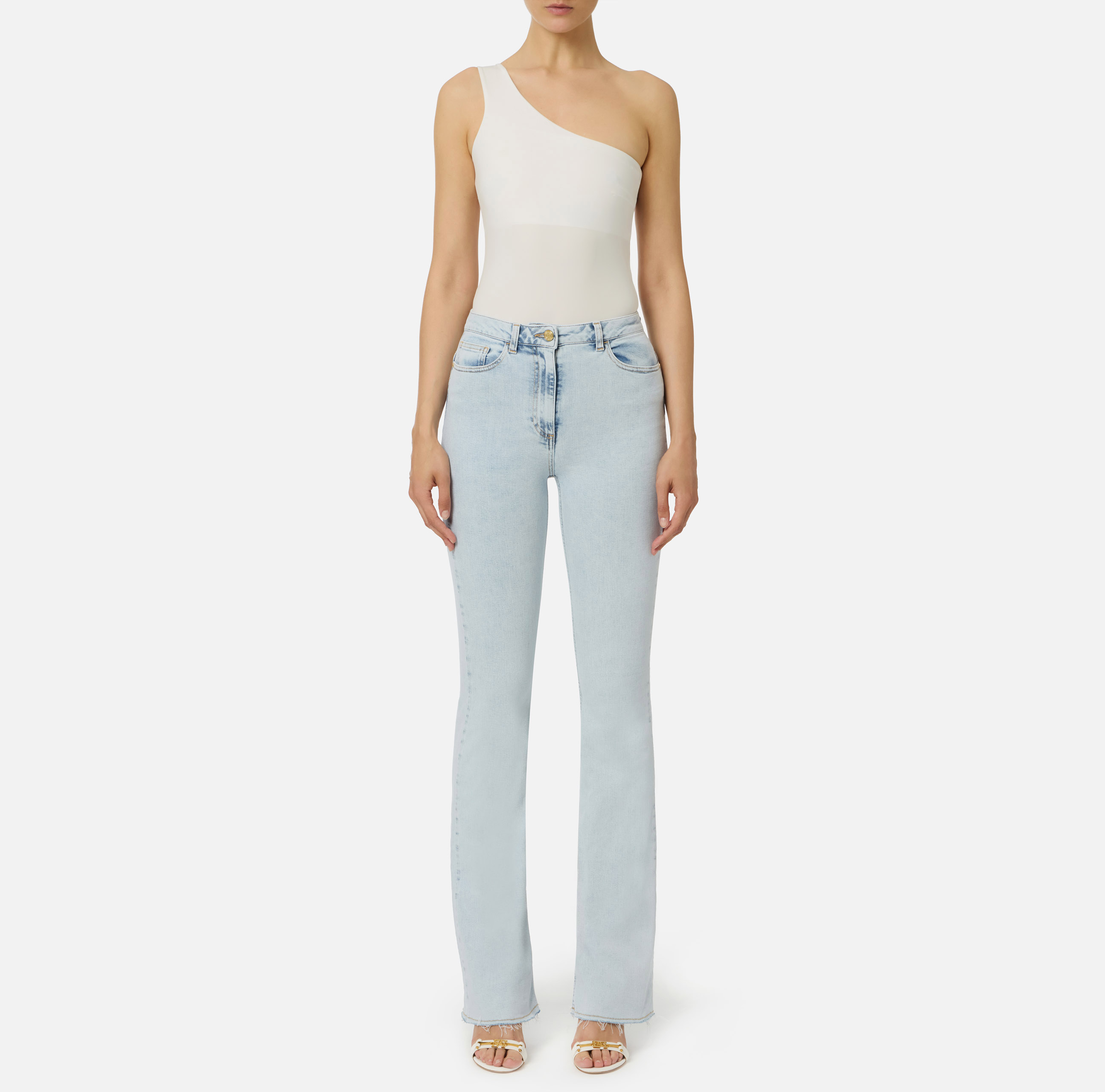 デニム・ジーパン ELISABETTA FRANCHI Woman Jeans Ivory PJ87D 360 Women's Denim Jeans and Jackets outlet by Elisabetta Franchi