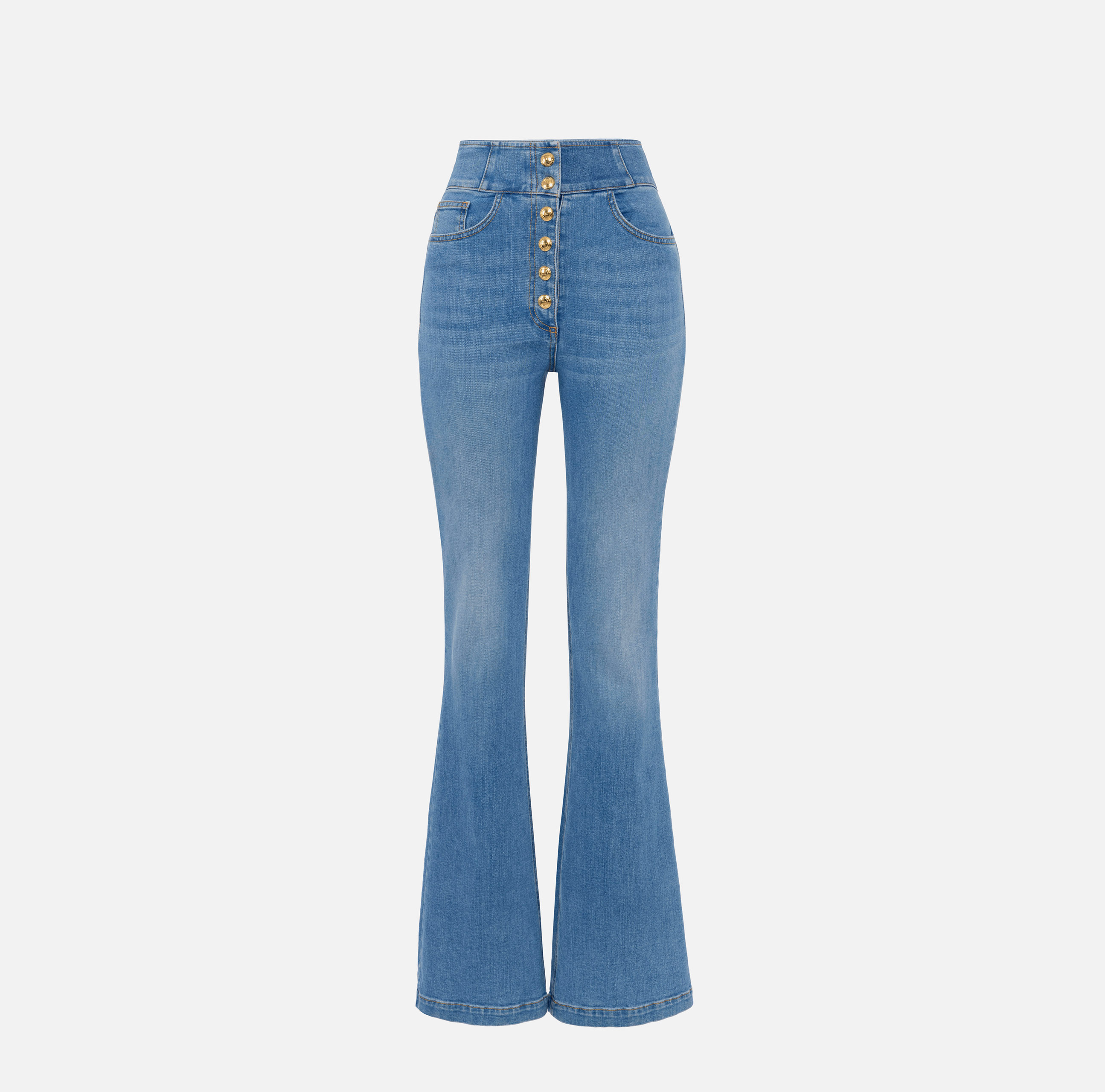 High-waist jeans with logo buttons | Elisabetta Franchi® Outlet