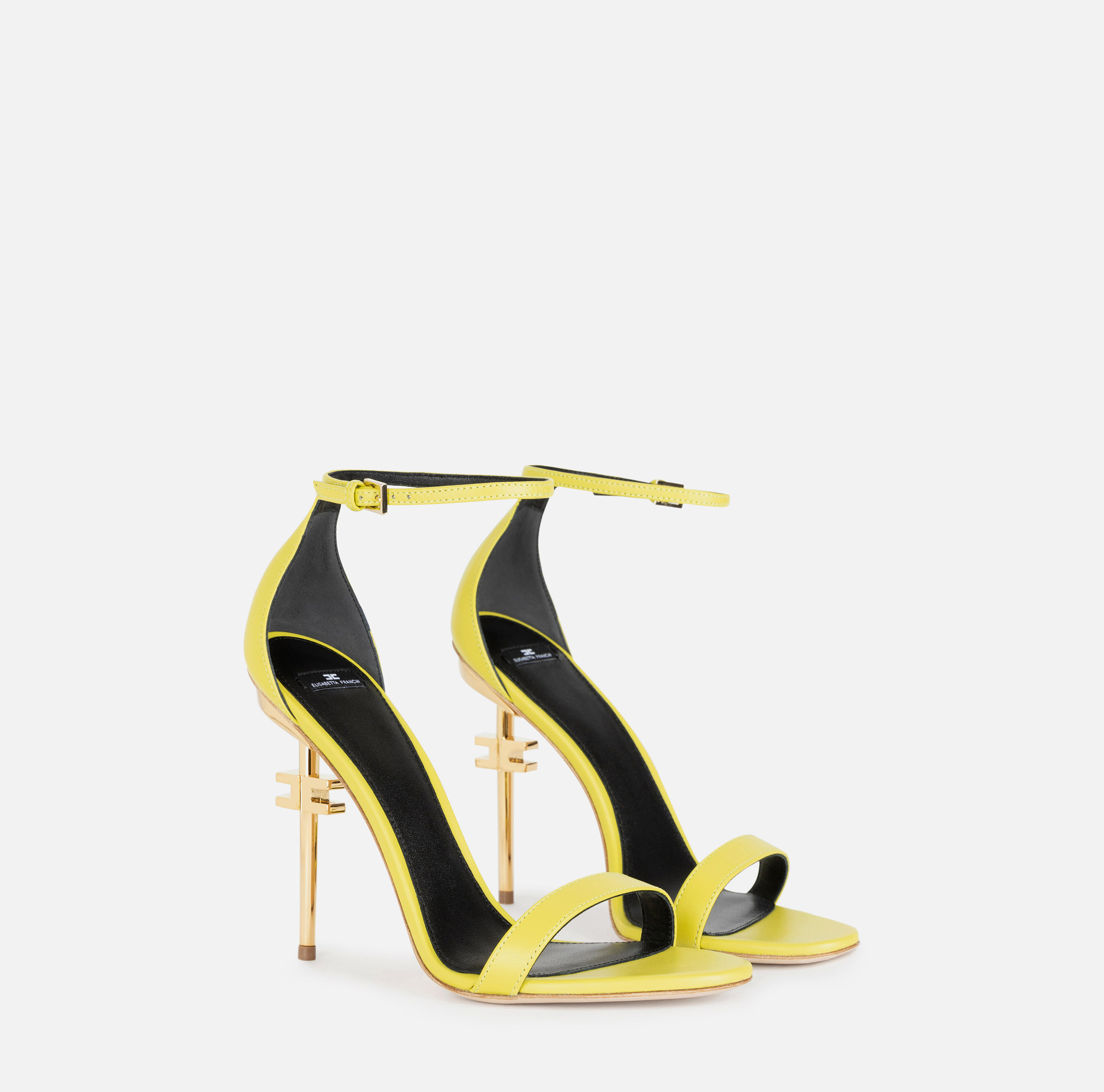 Leather sandals with logo heel | Elisabetta Franchi® Outlet