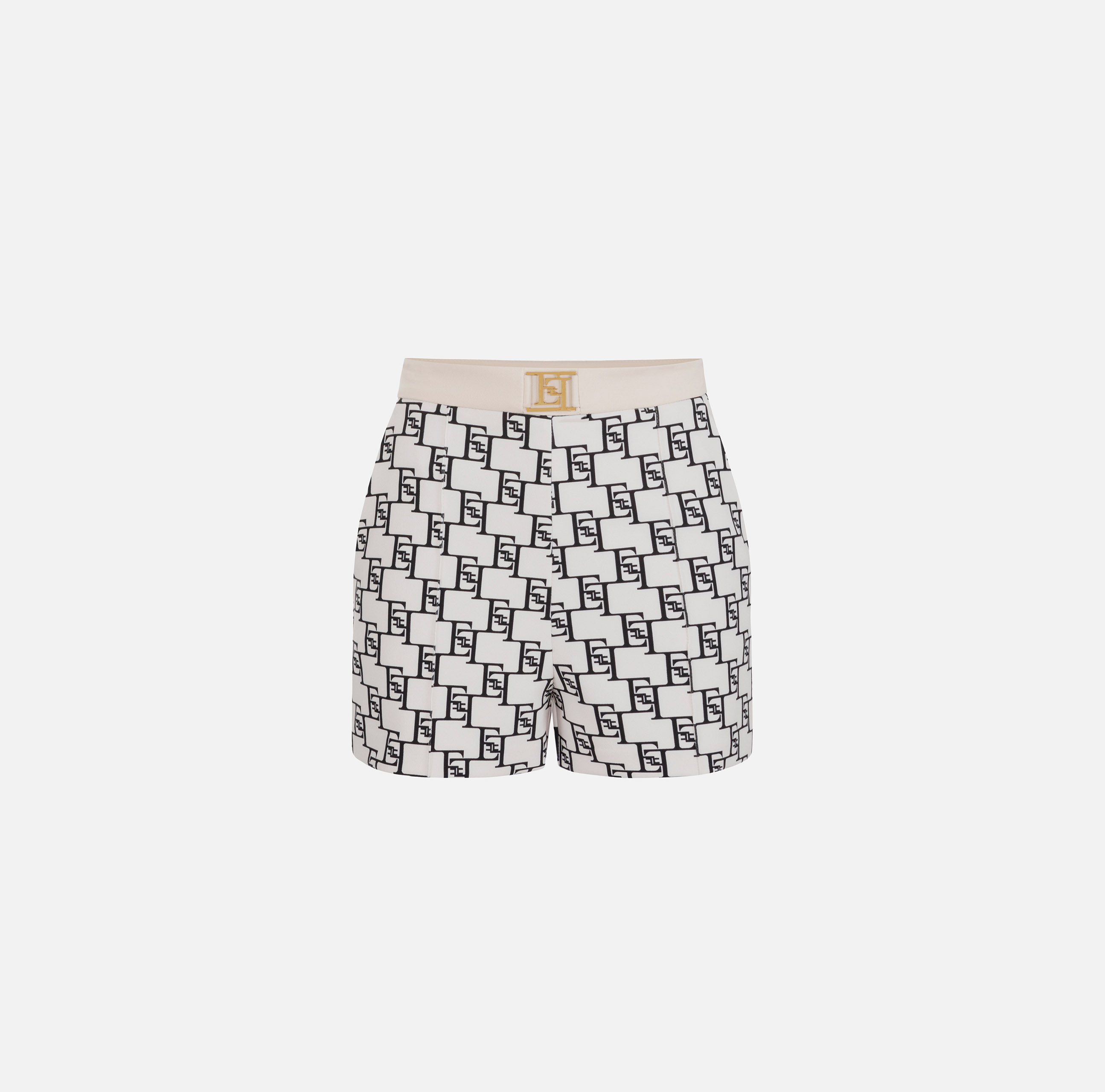 ショートパンツ ELISABETTA FRANCHI LIGHT CREPE BERMUDA WITH LOGO RIBBON Printed crêpe shorts with logo plaque | Elisabetta Franchi