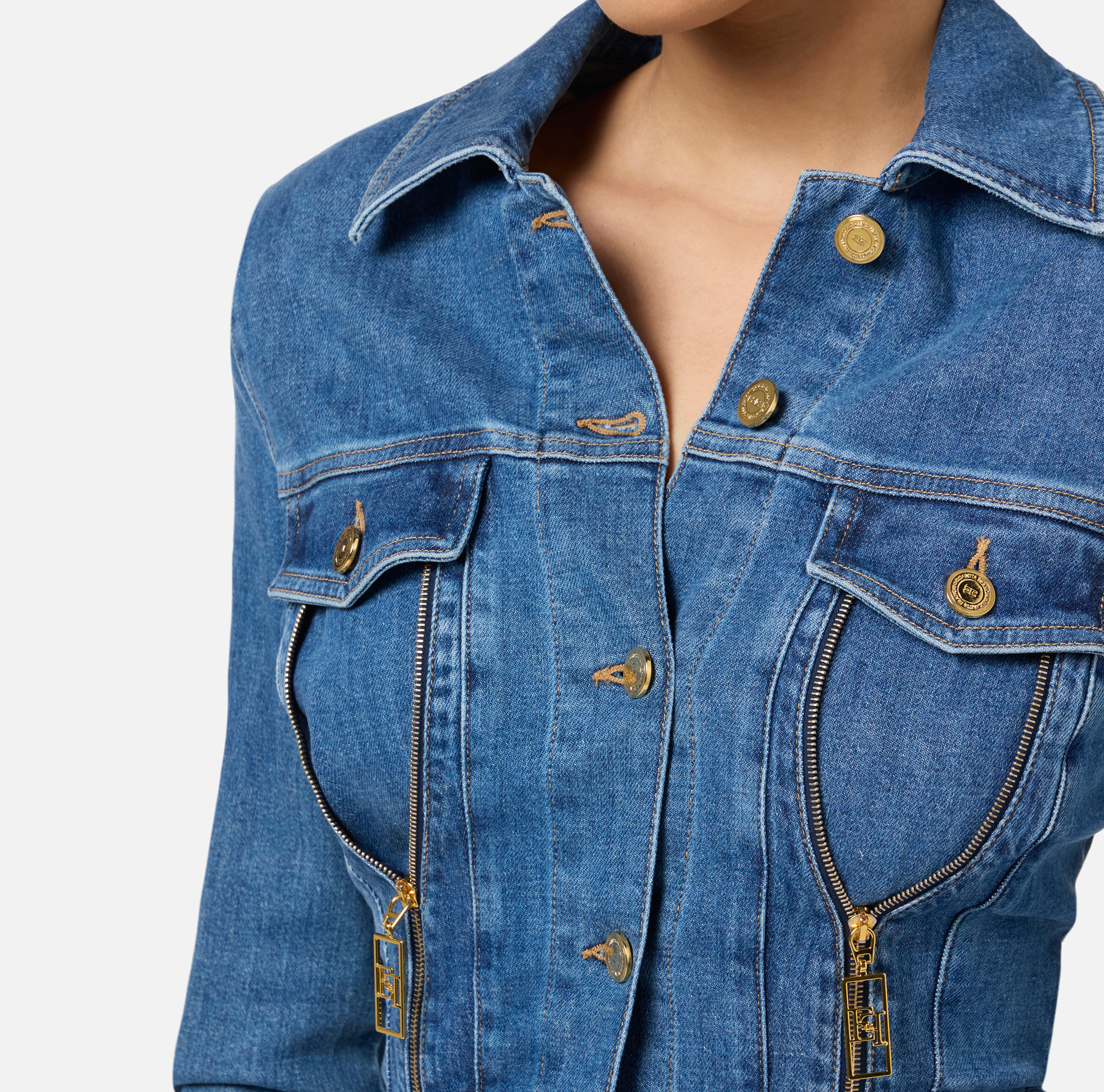 Denim jumpsuit with zip and shoulder pads | Elisabetta
