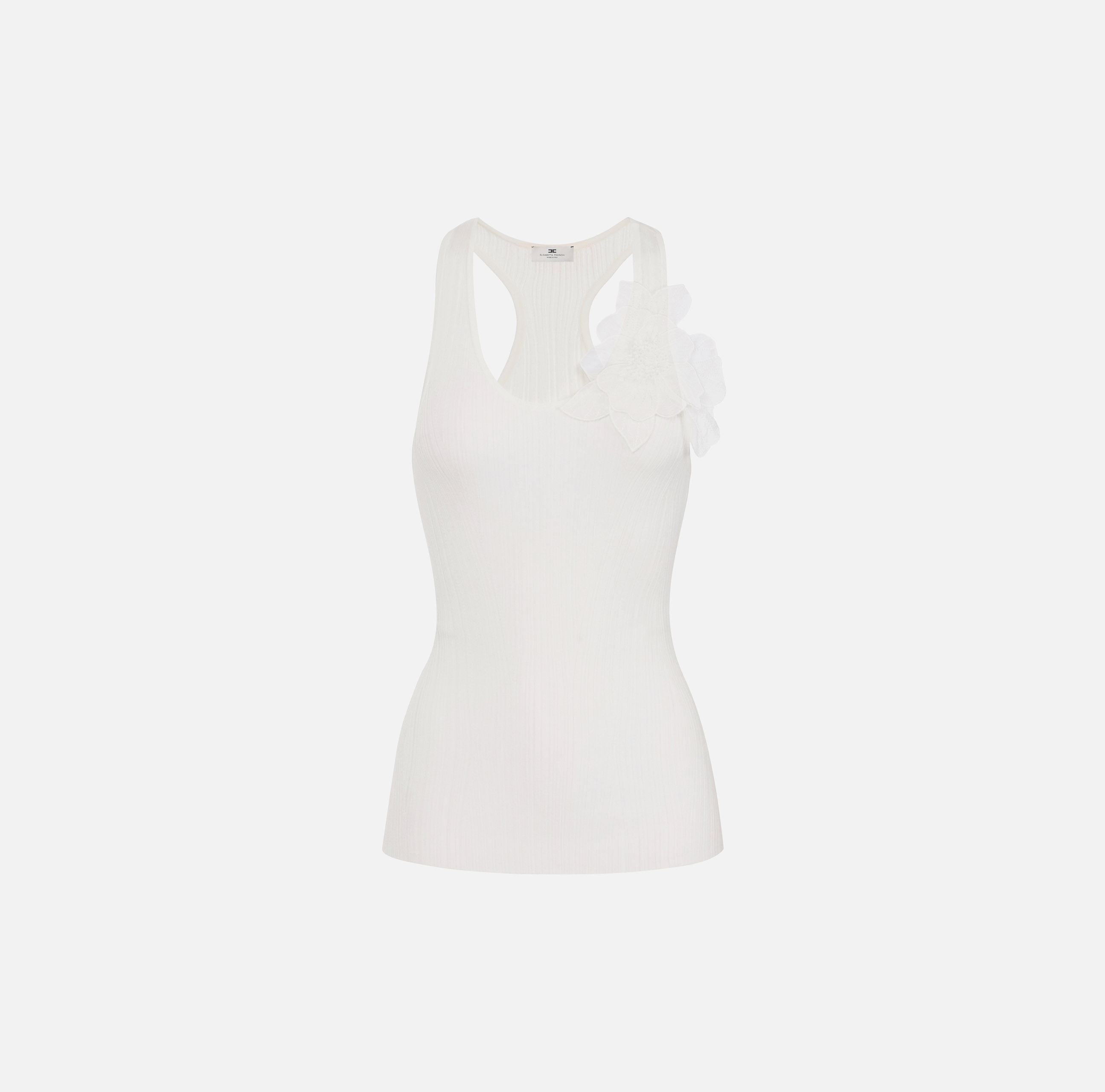 Rib knit tank top with flower | Elisabetta Franchi® Outlet