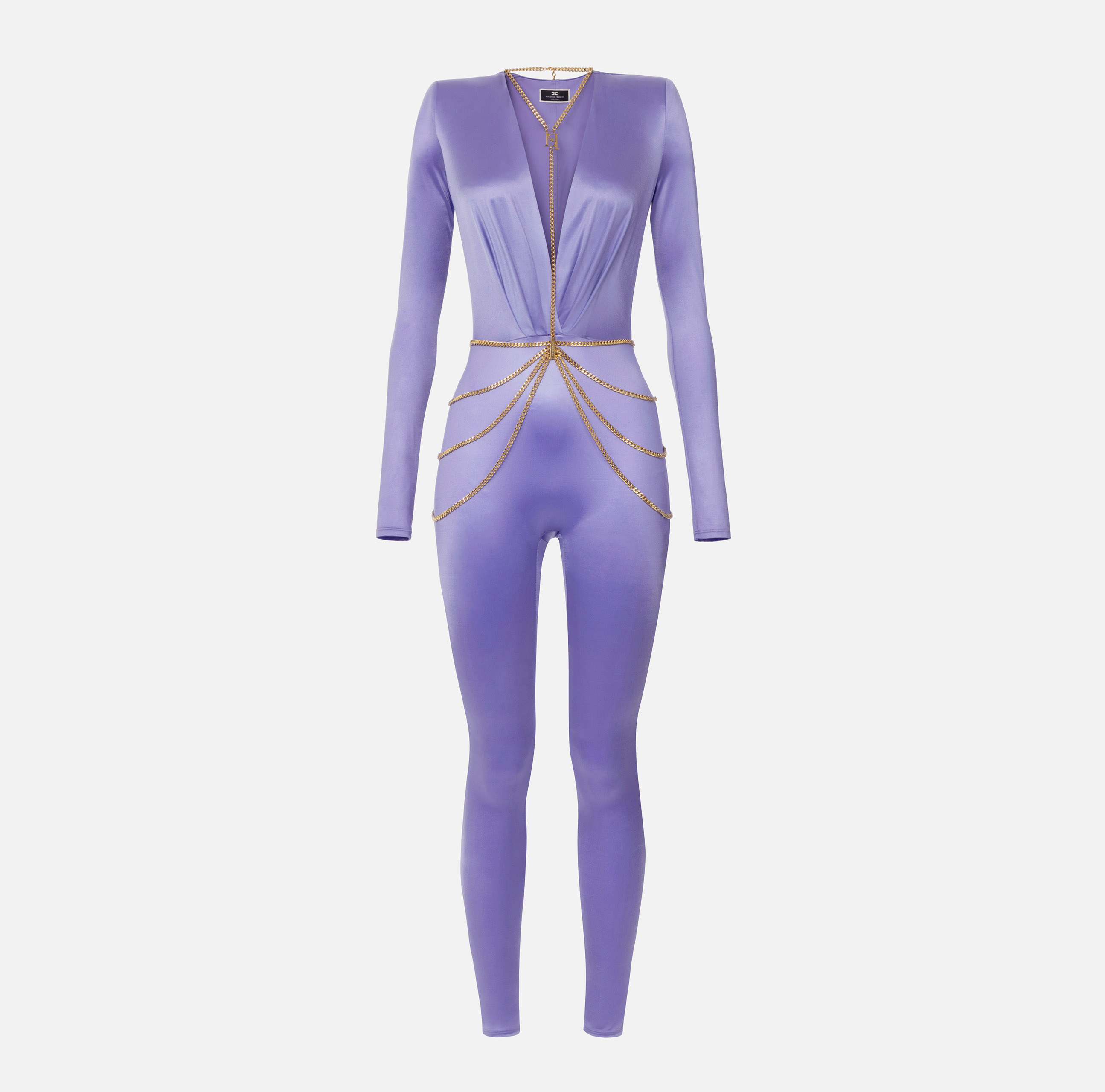 Lycra jumpsuit with body chain | Elisabetta Franchi® Outlet