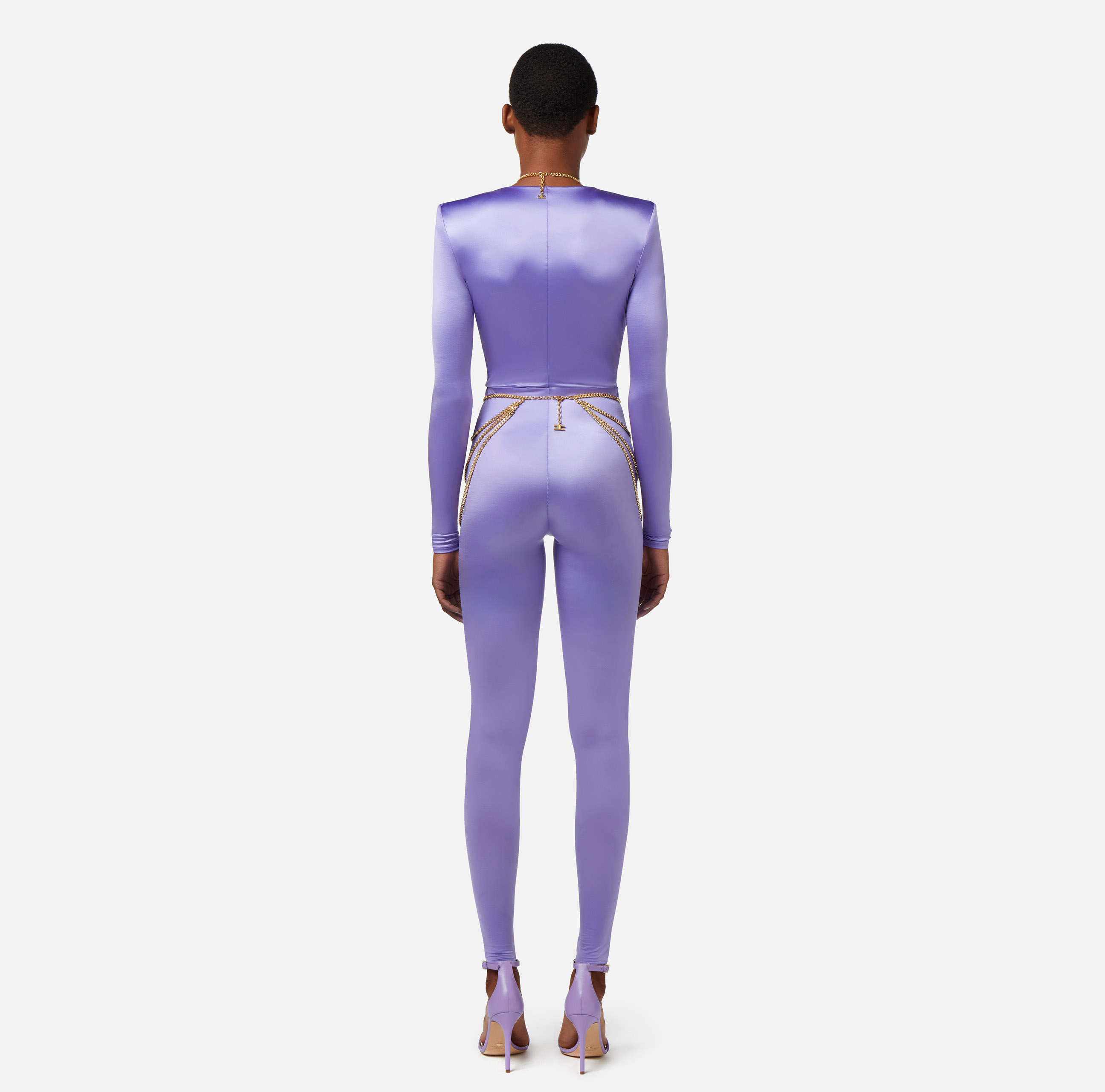 Lycra jumpsuit with body chain | Elisabetta Franchi® Outlet