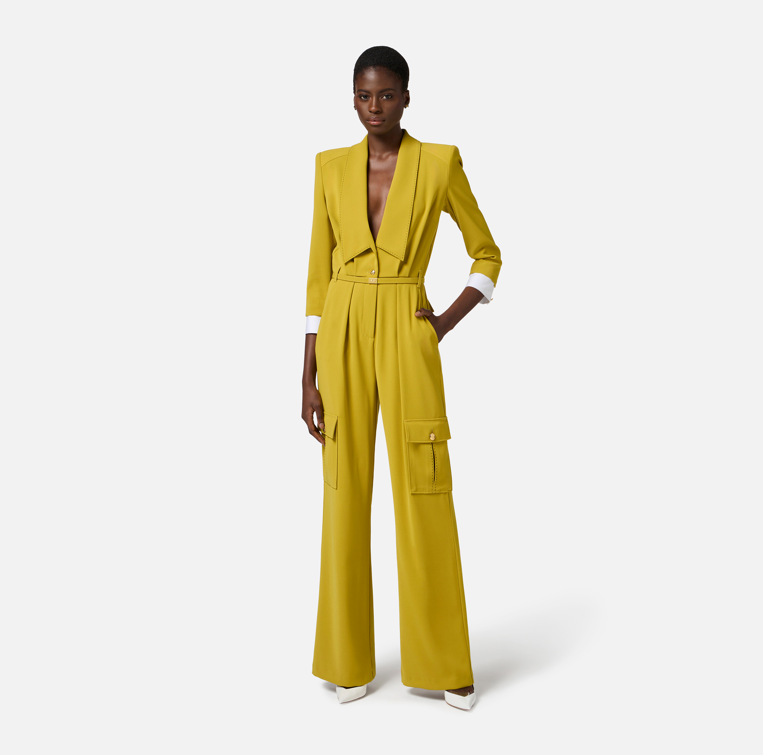 Crêpe jumpsuit with contrasting topstitching | Elisabetta Franchi