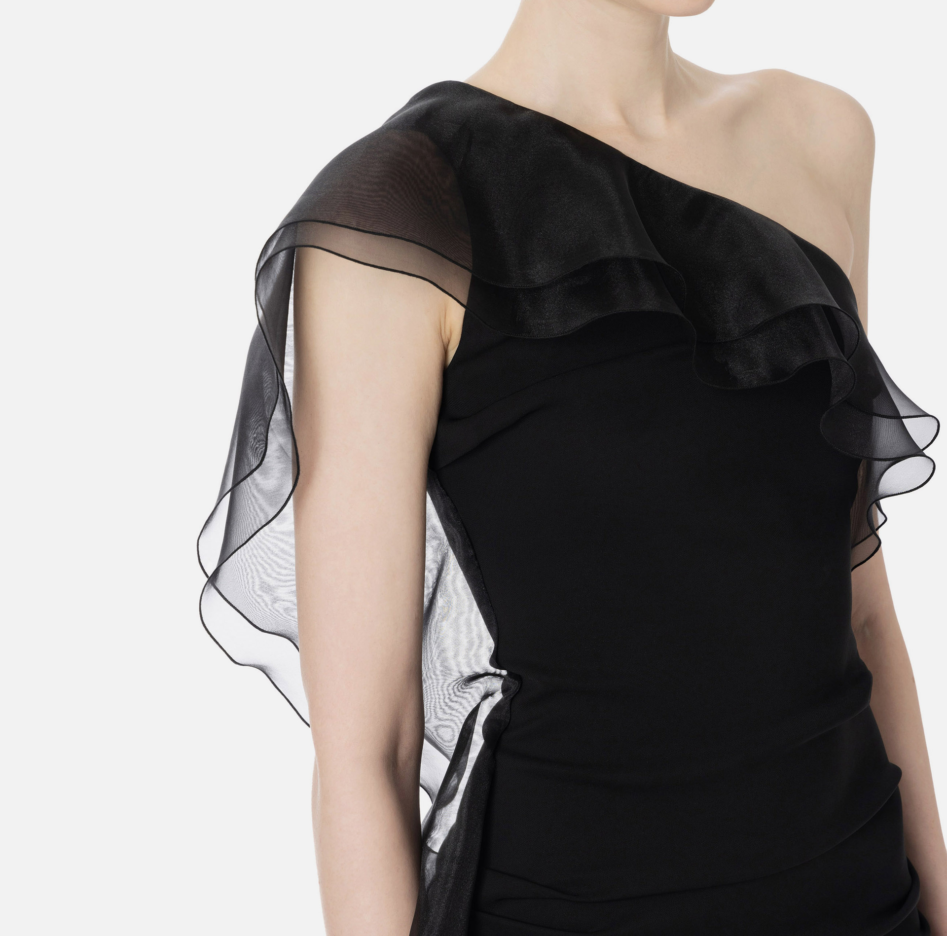 Asymmetric dress with organza flounces - Elisabetta Franchi® Outlet