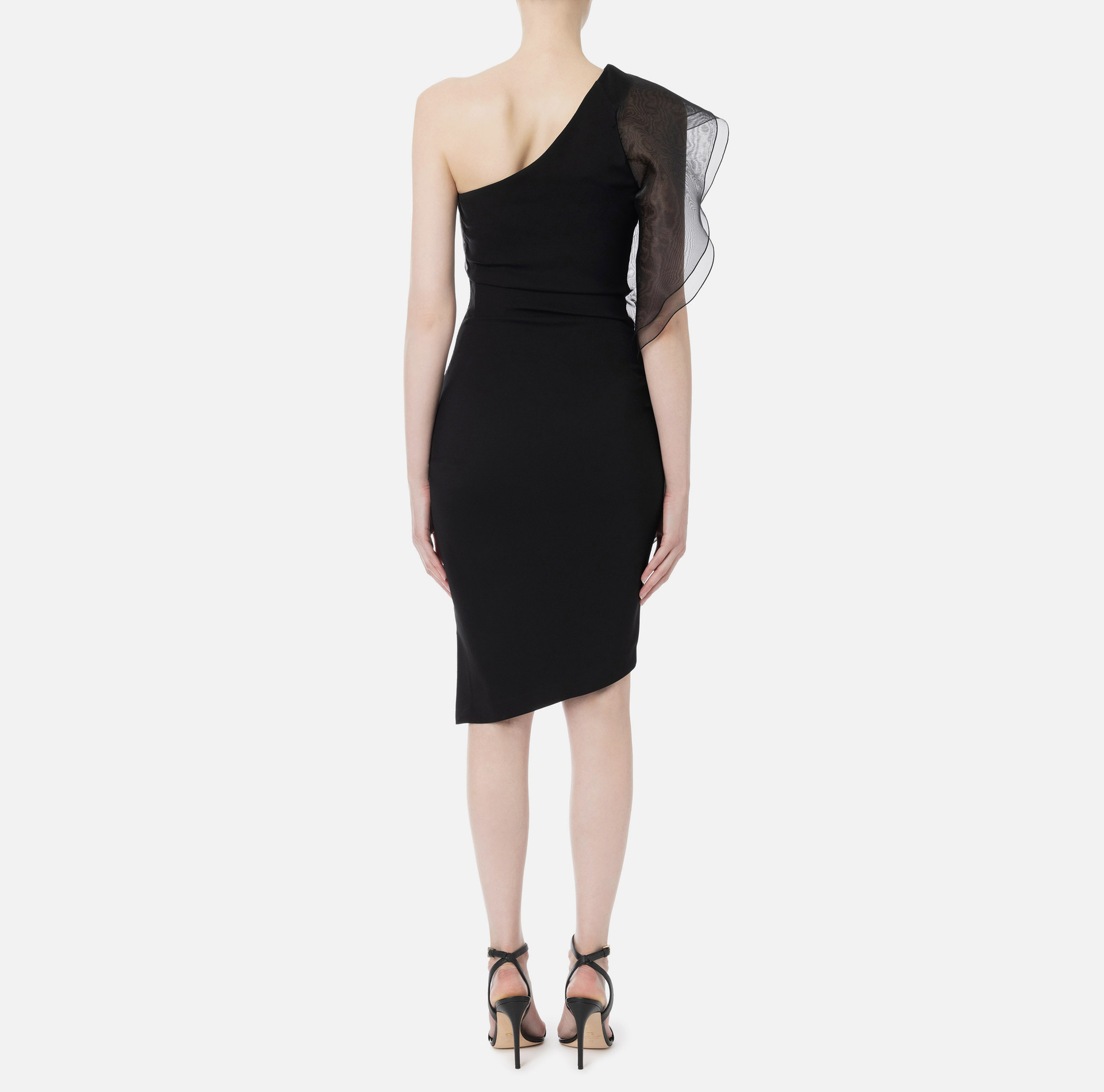 Asymmetric dress with organza flounces - Elisabetta Franchi® Outlet