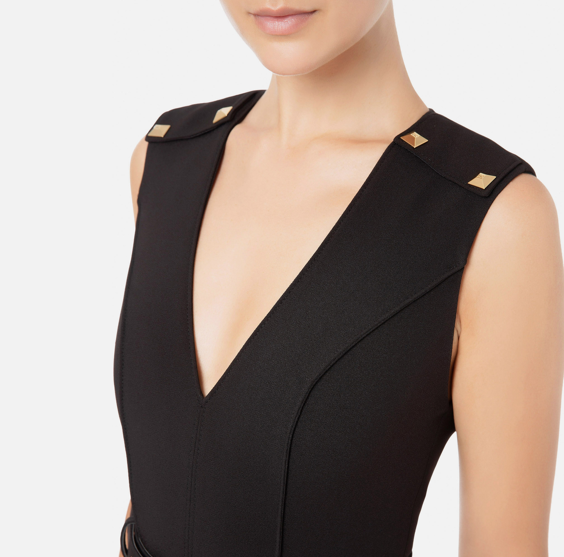Sleeveless calf-length dress with buttons and logoed belt - Elisabetta Franchi® Outlet